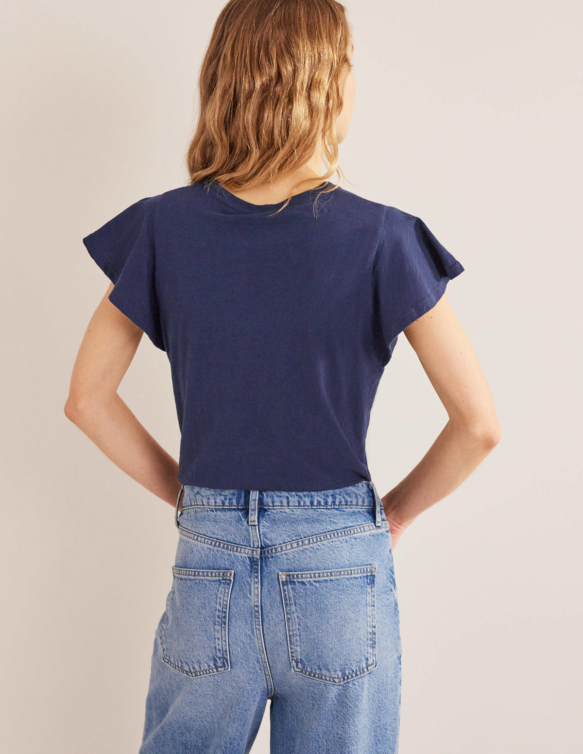 Crew Neck Flutter T-Shirt-Navy - Image 3