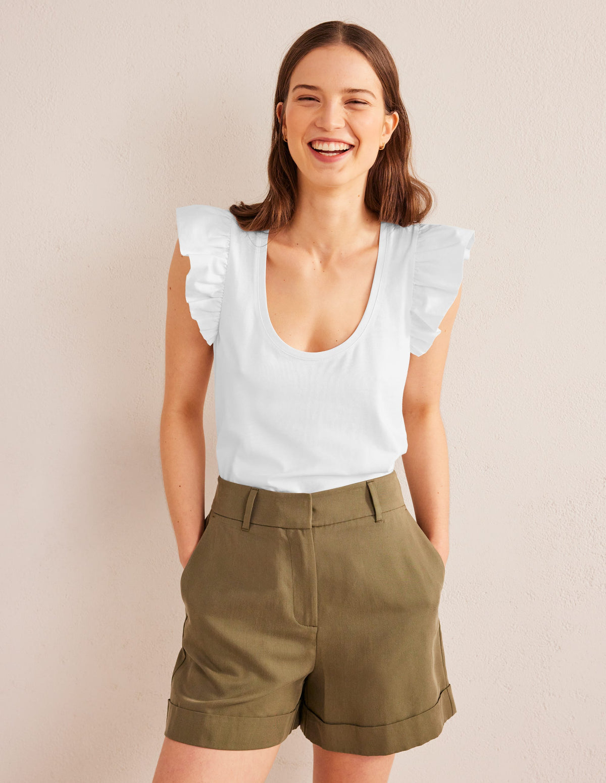 Scoop Front Woven Mix Top-White - Image 1