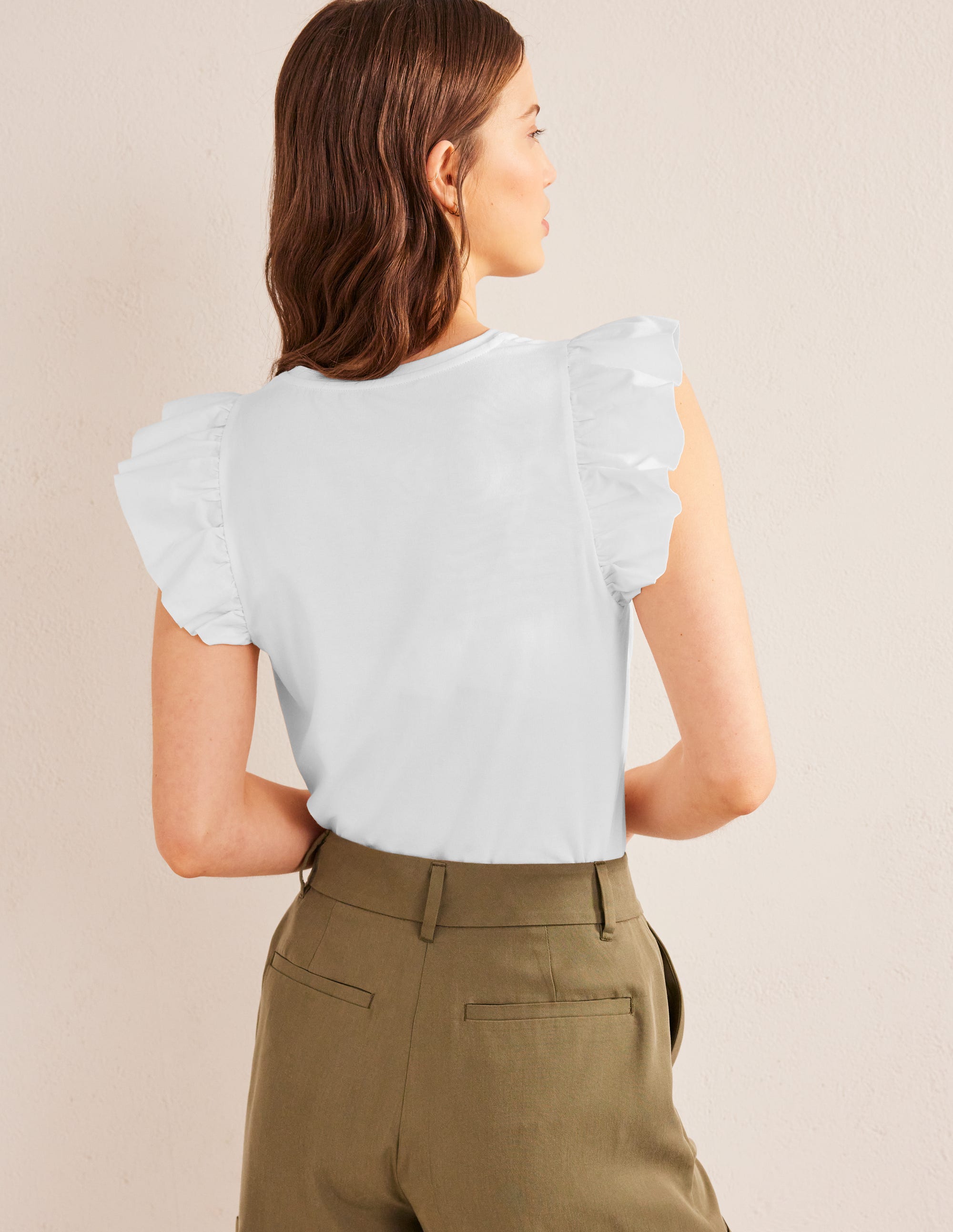 Scoop Front Woven Mix Top-White - Image 3