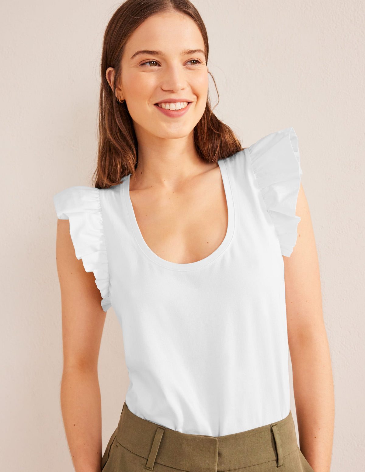 Scoop Front Woven Mix Top-White - Image 4