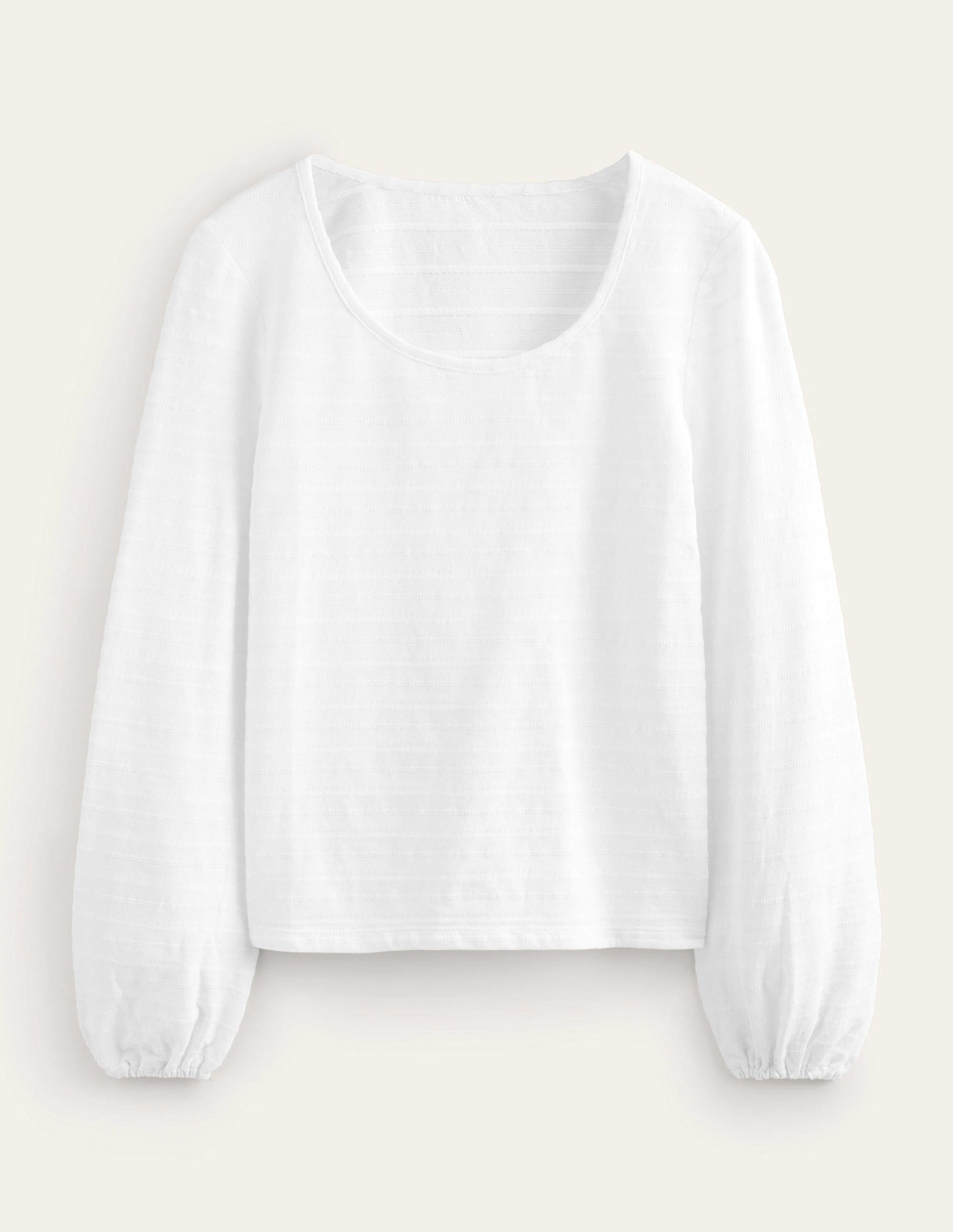Scoop Neck Textured Top-White-5