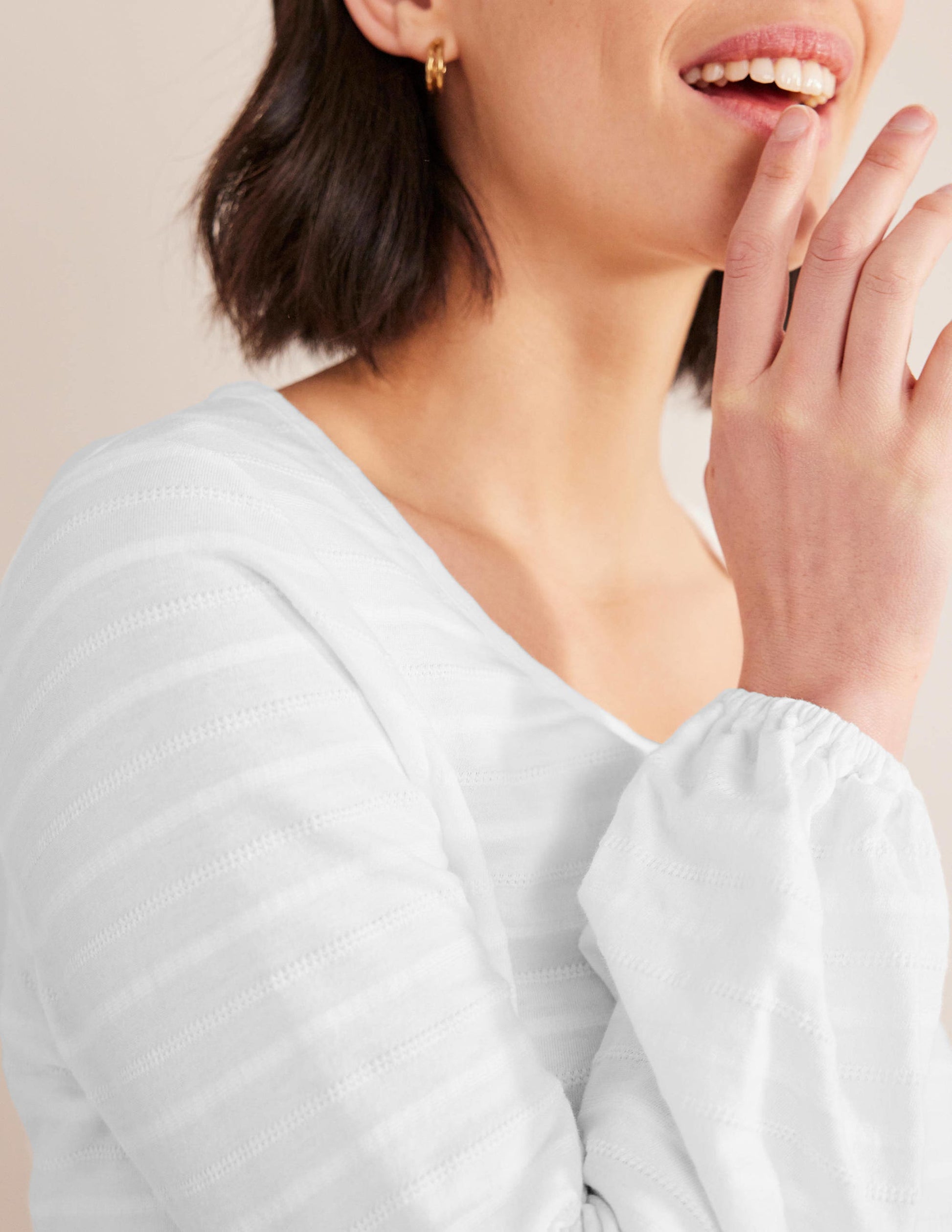 Scoop Neck Textured Top-White-2