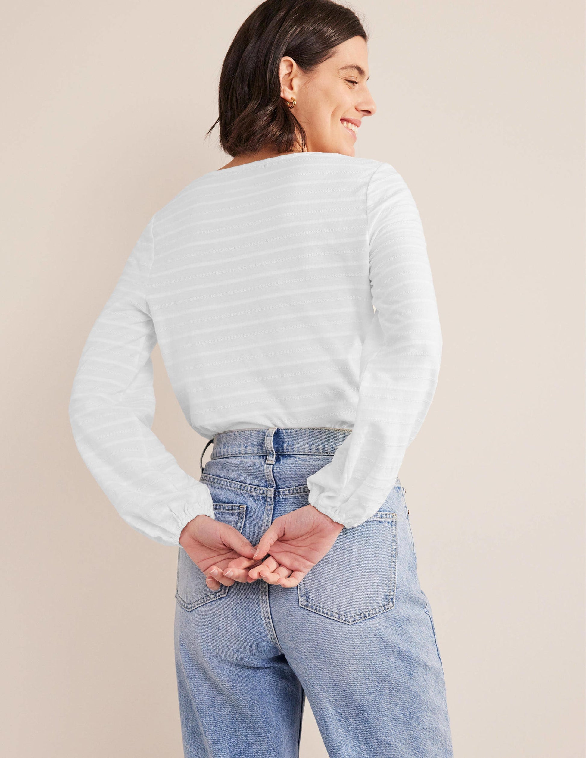 Scoop Neck Textured Top-White-3