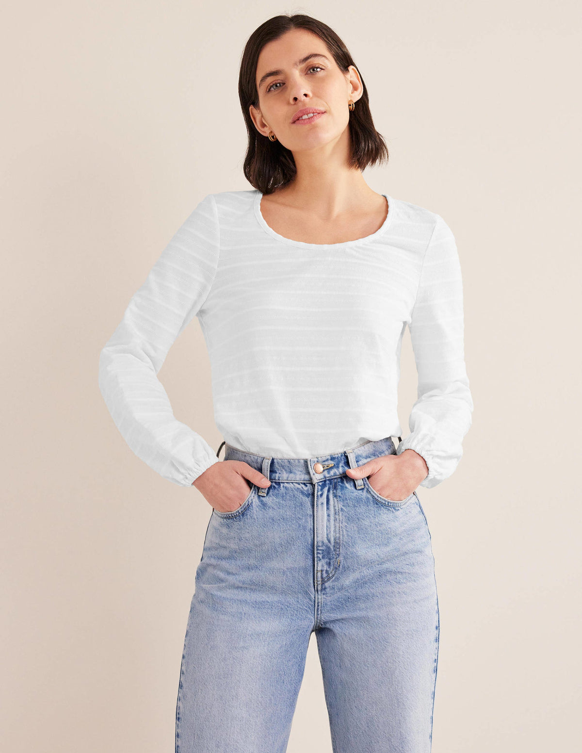 Scoop Neck Textured Top-White - Image 4