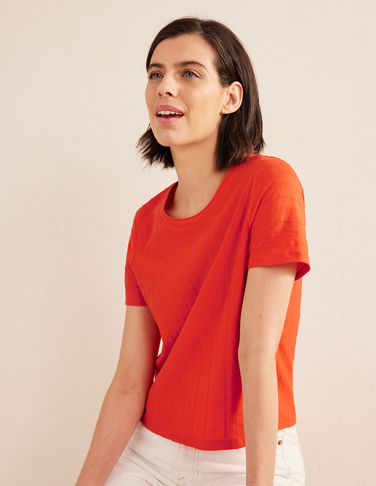 Textured Jersey T-Shirt-Vermillion Red-1