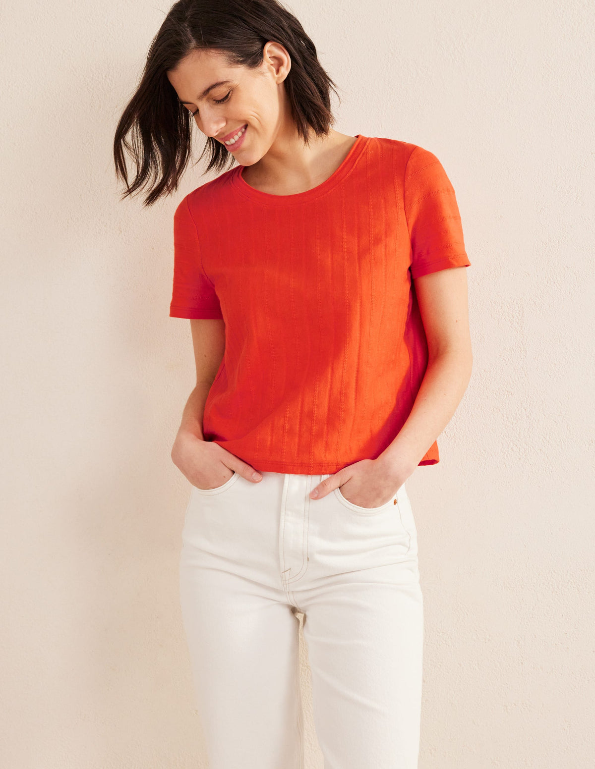Textured Jersey T-Shirt-Vermillion Red - Image 4