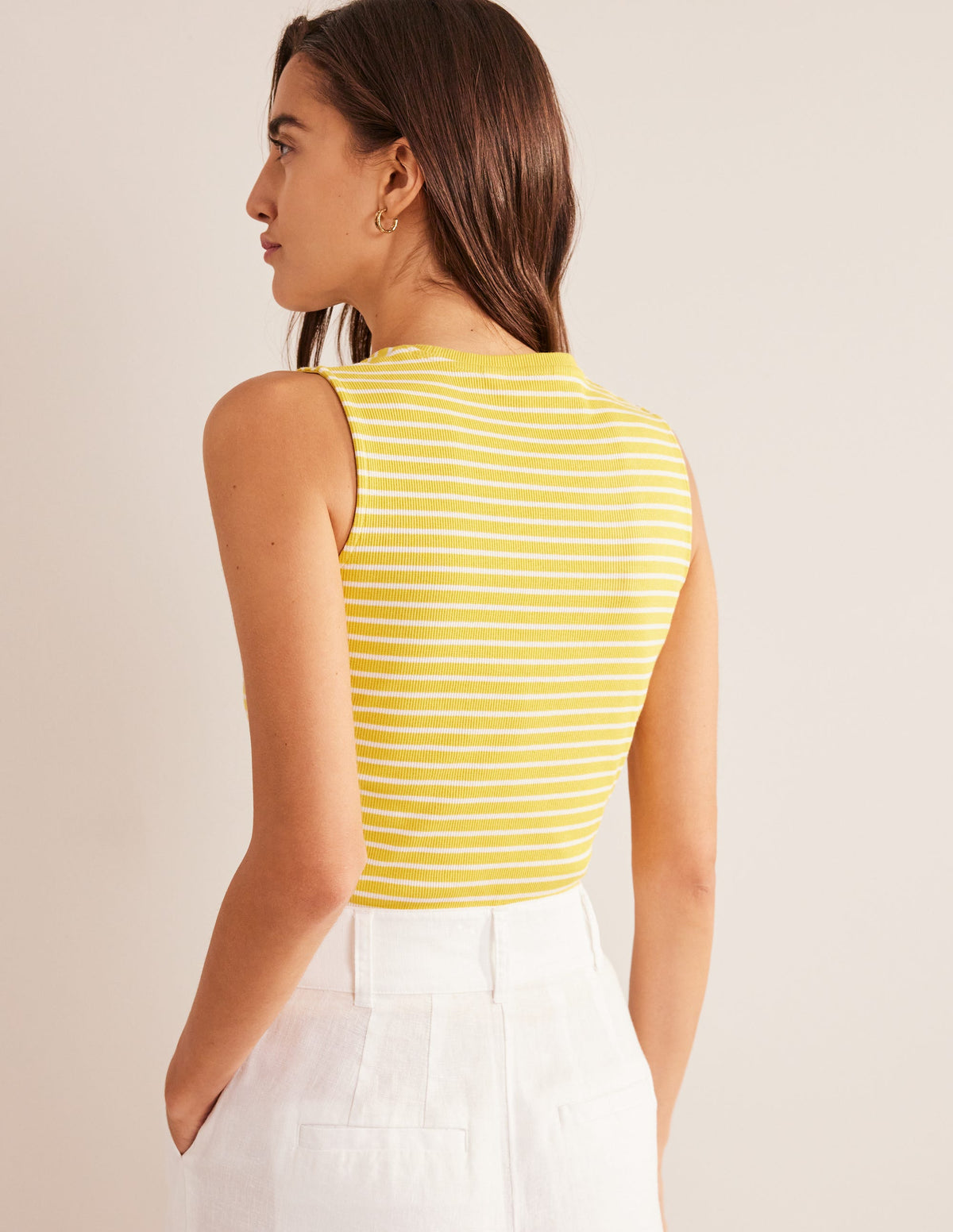 Striped Ribbed Tank Top-Yellow/Ivory - Image 3