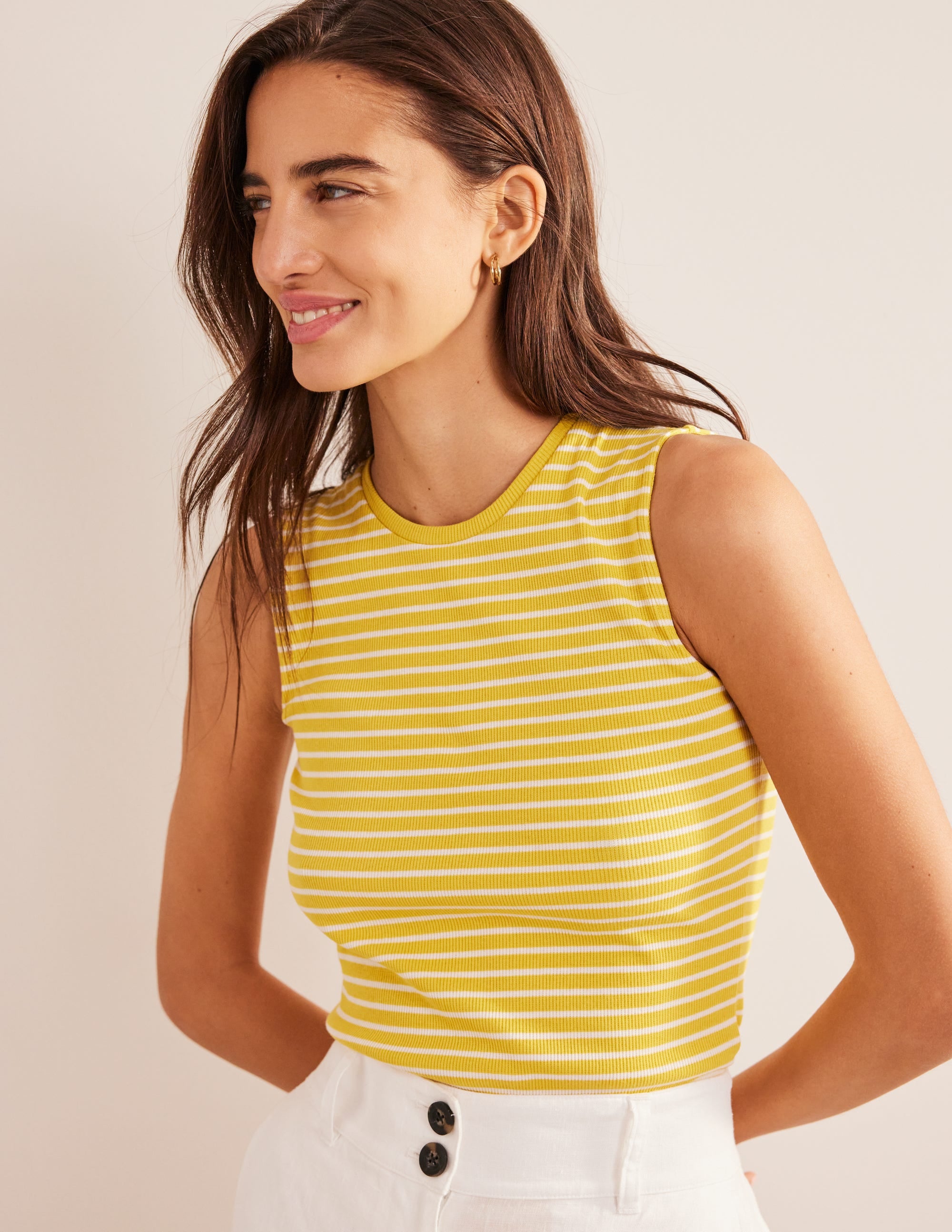 Striped Ribbed Tank Top-Yellow/Ivory - Image 5