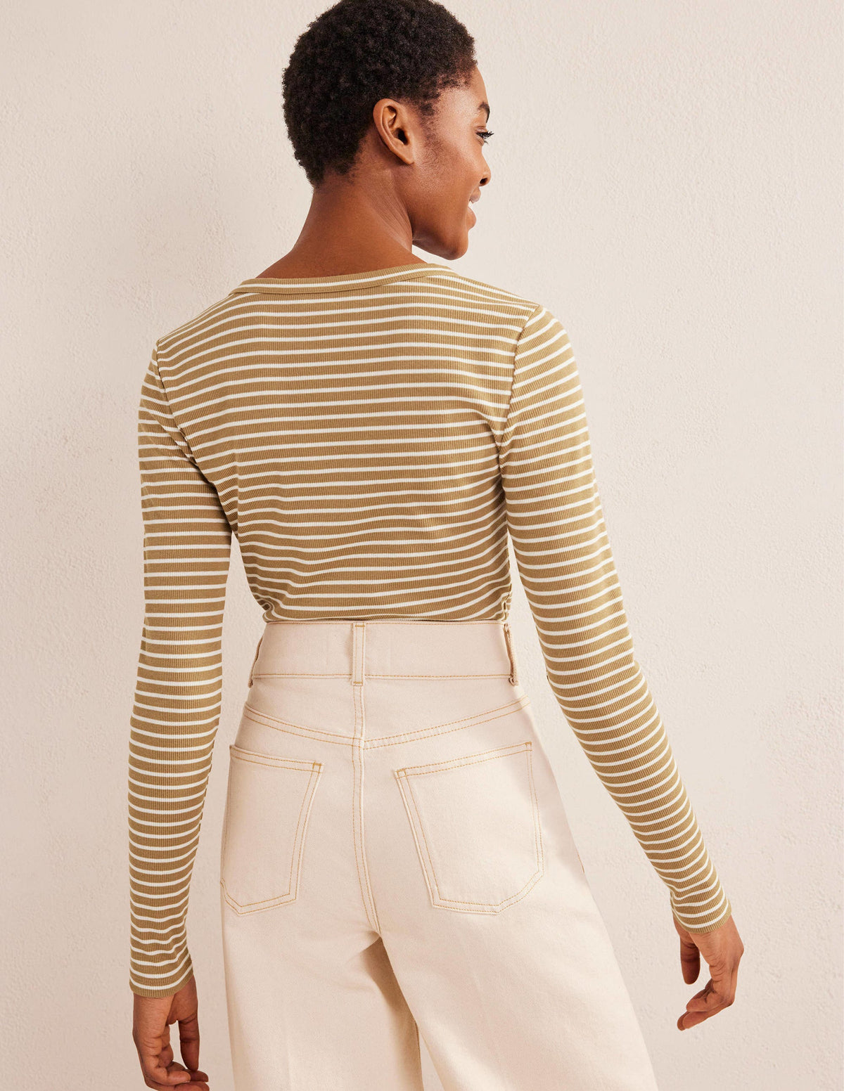Stripe Ribbed Fitted Henley-Camel/Ivory Stripe-3