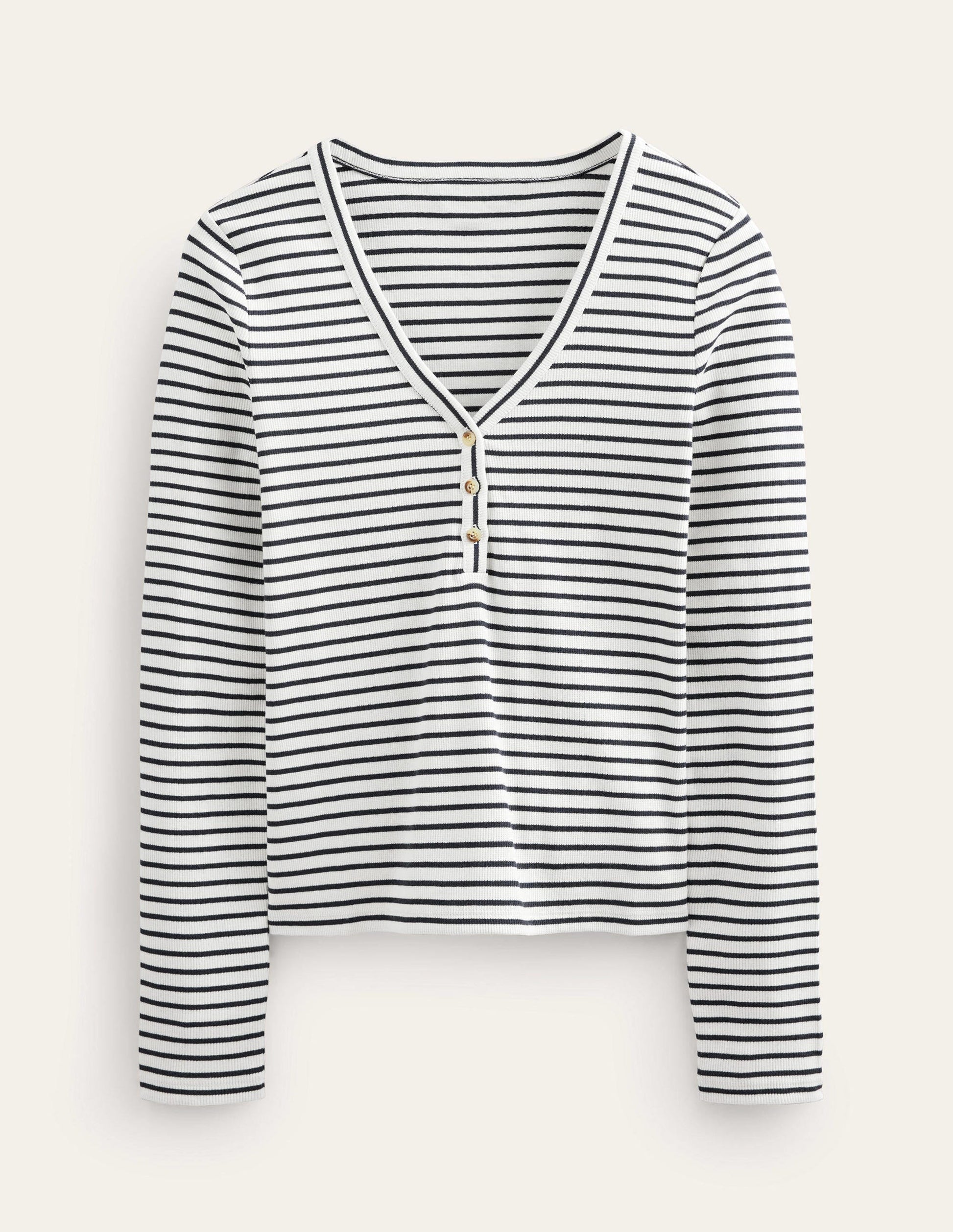 Stripe Ribbed Fitted Henley-Ivory/Navy Stripe-5