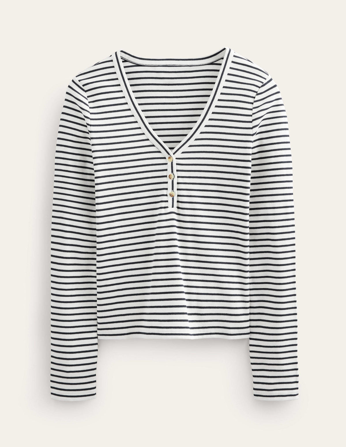 Stripe Ribbed Fitted Henley-Ivory/Navy Stripe - Image 5
