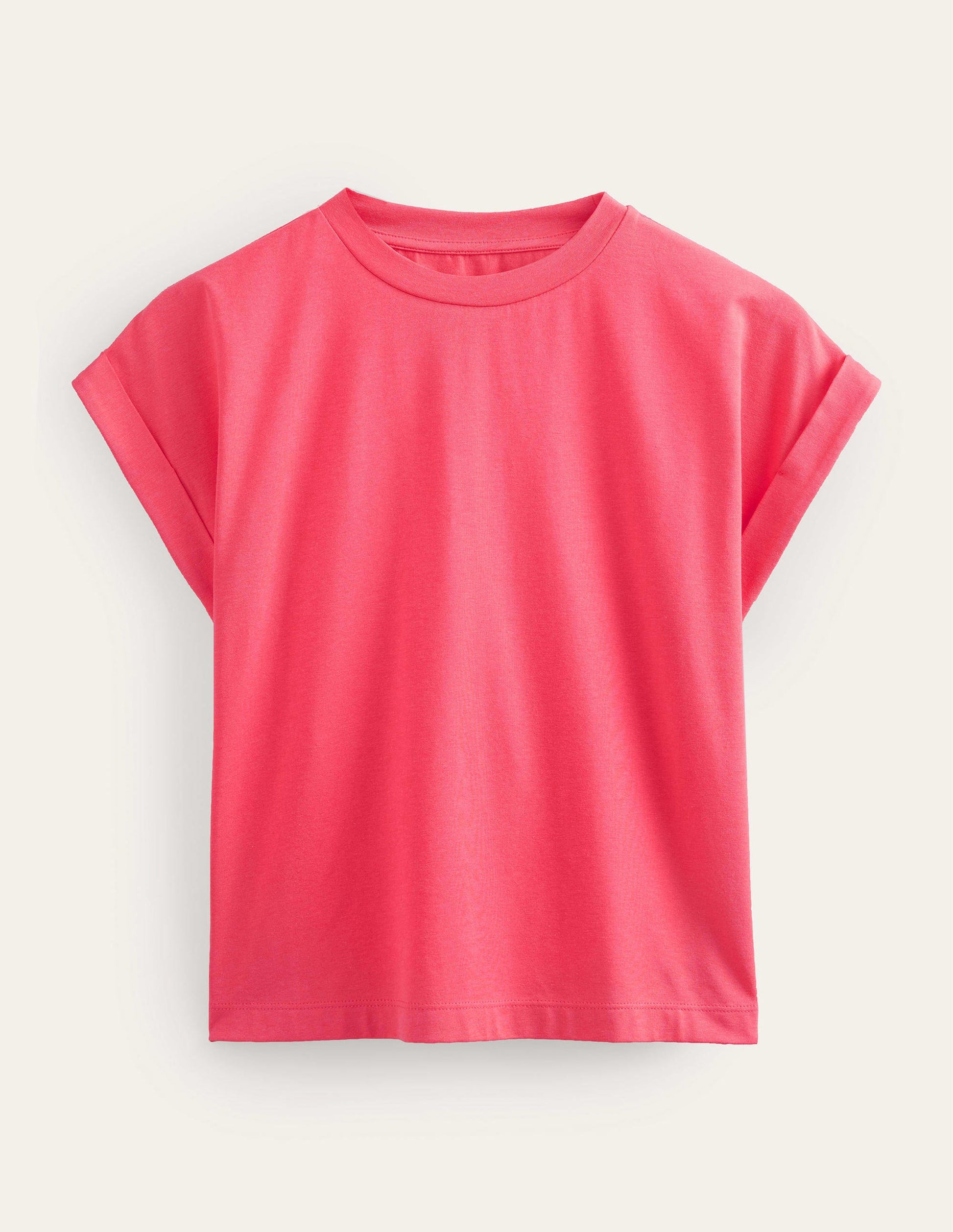 Turn Back Sleeve Crew T-Shirt-Festival Pink-5