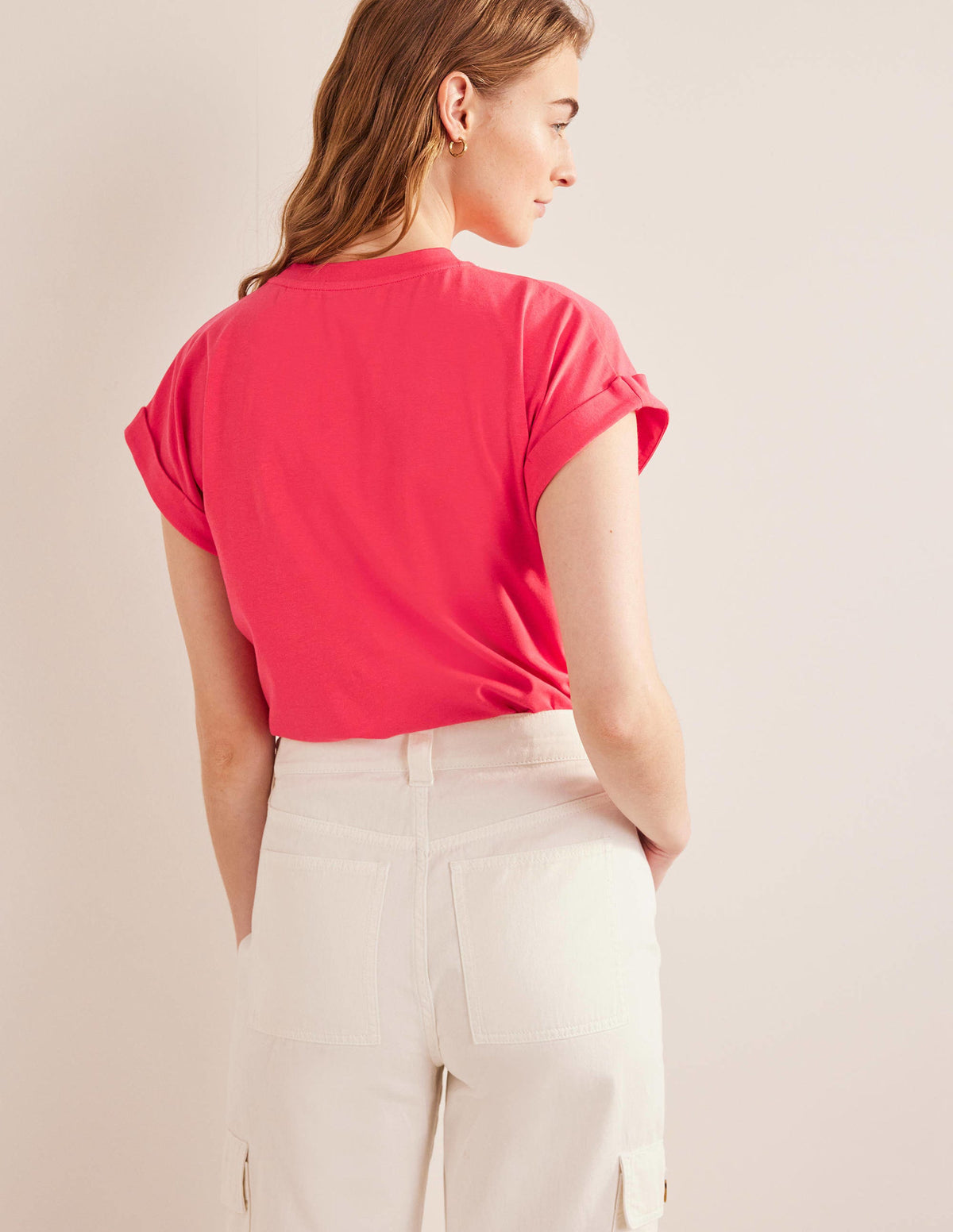 Turn Back Sleeve Crew T-Shirt-Festival Pink - Image 3