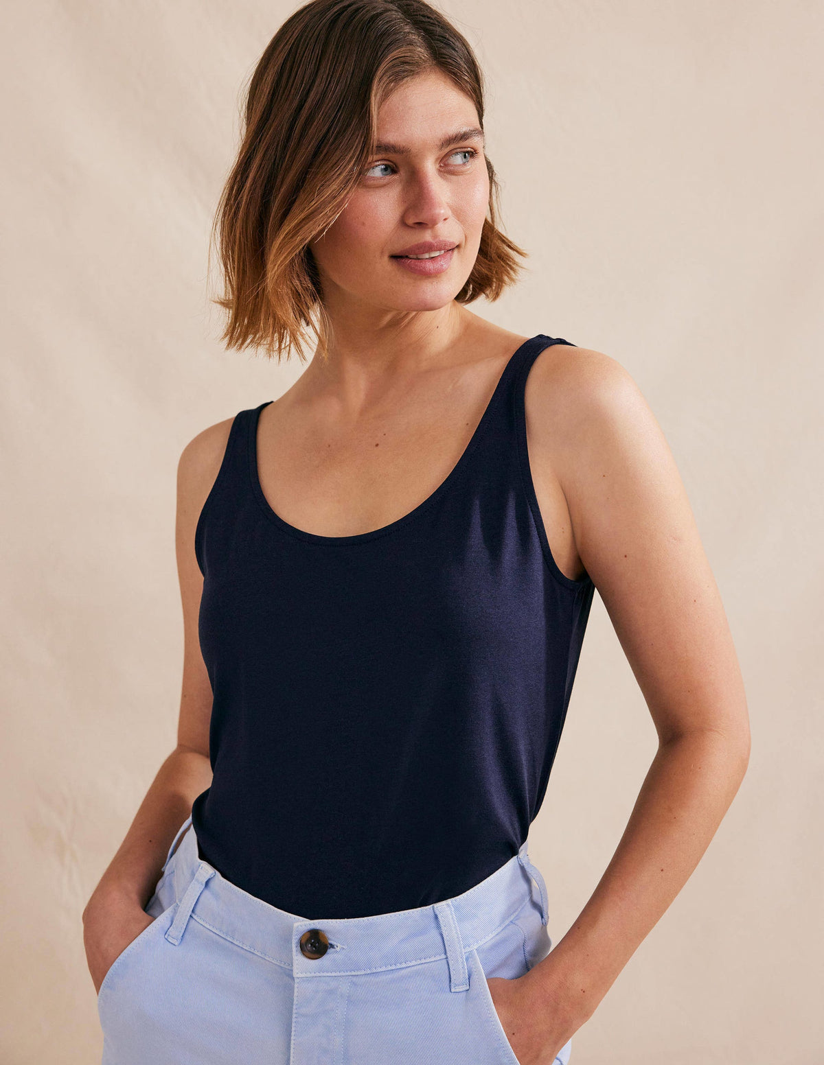 Open Back Tank Top-Navy-1