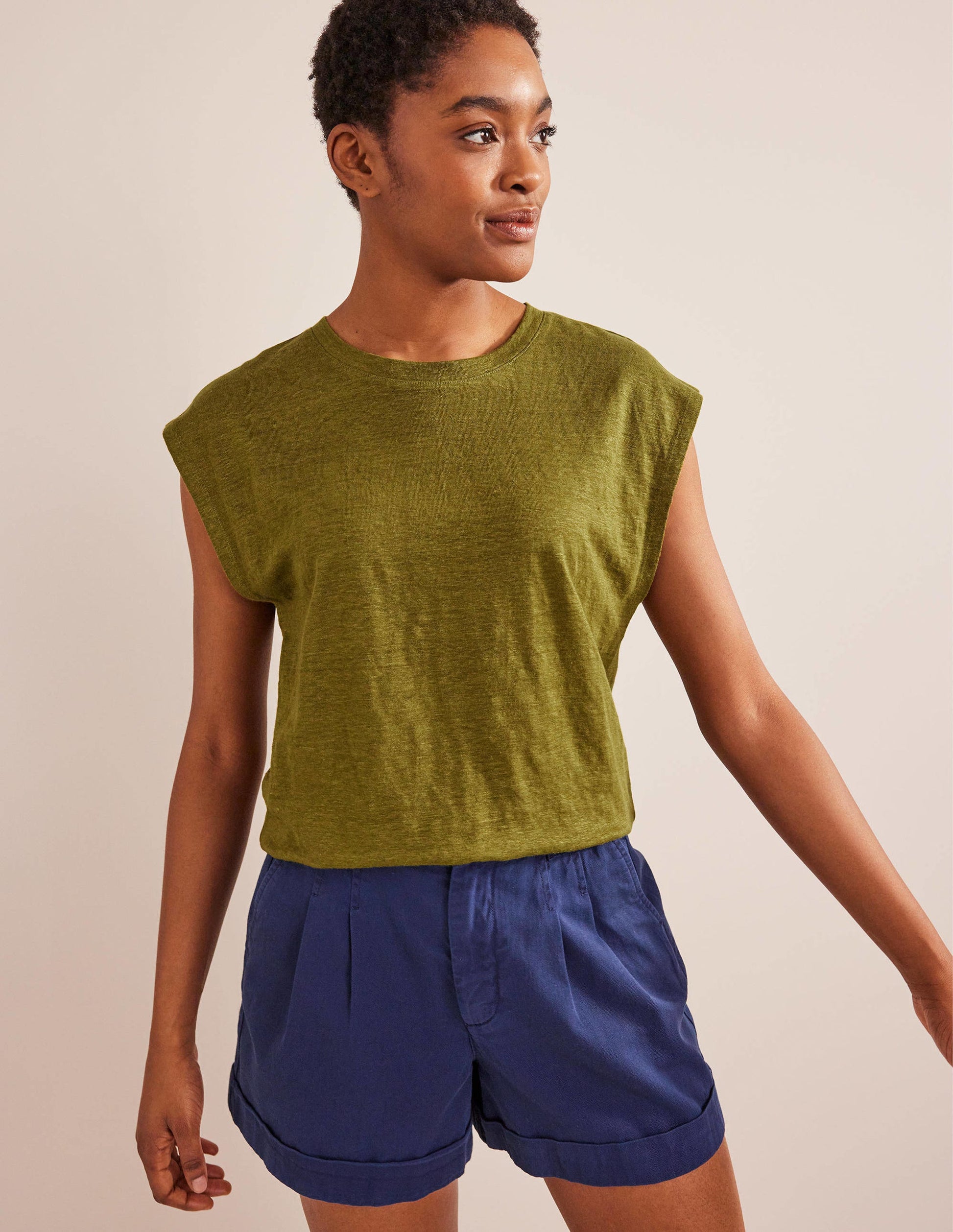 Crew Neck Linen T-shirt-River Reed-1