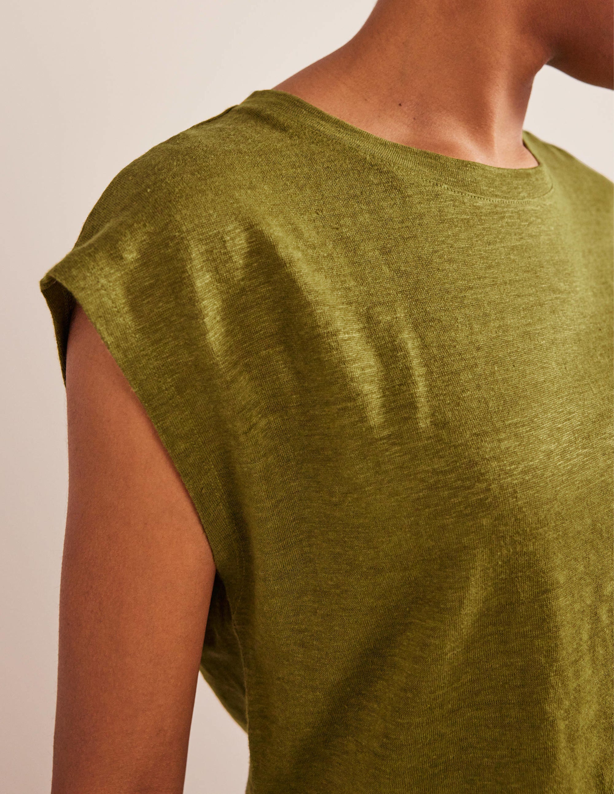 Crew Neck Linen T-shirt-River Reed - Image 2