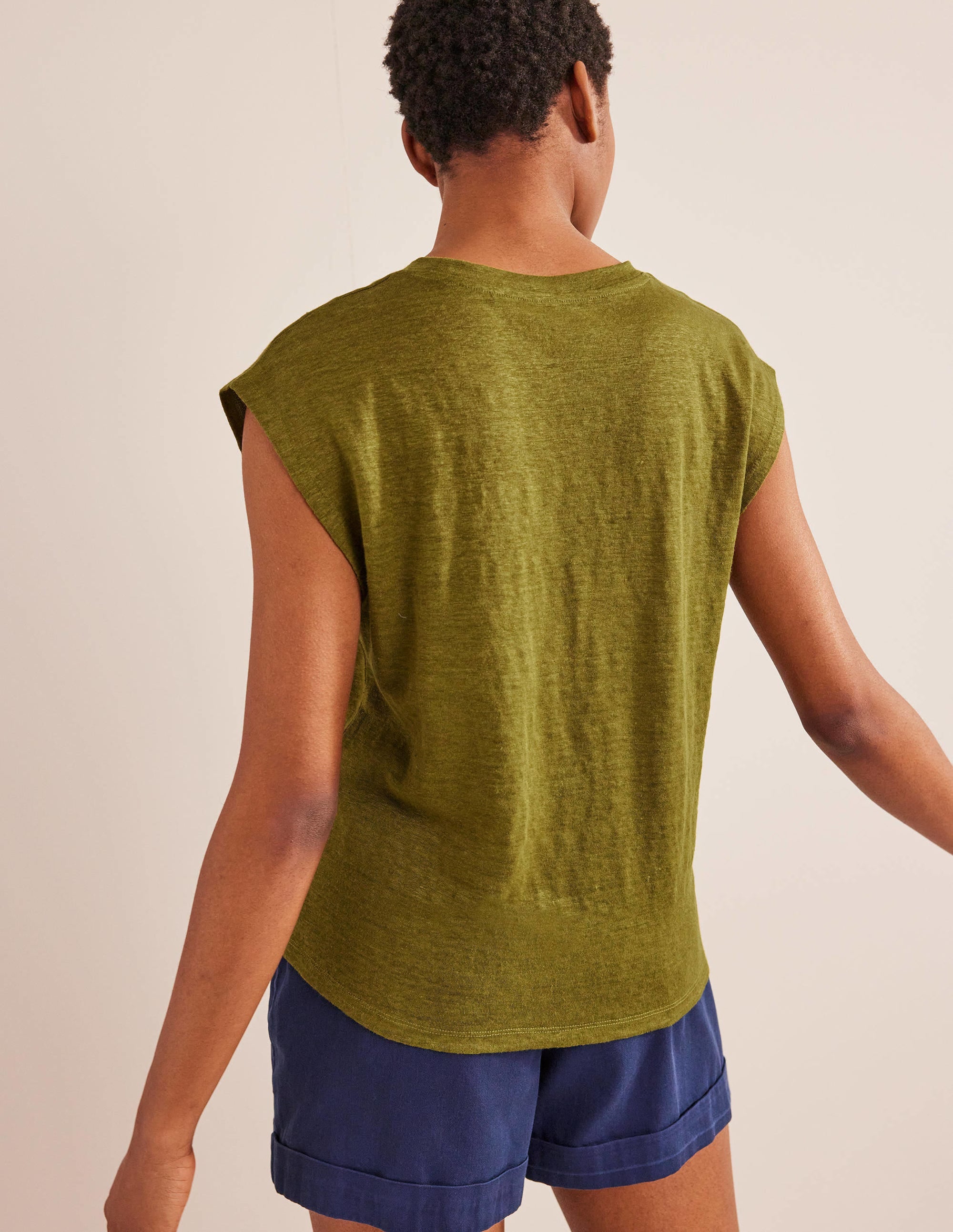 Crew Neck Linen T-shirt-River Reed - Image 3
