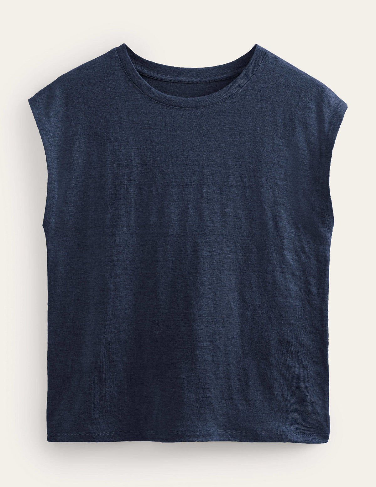 Crew Neck Linen T-shirt-Navy-5