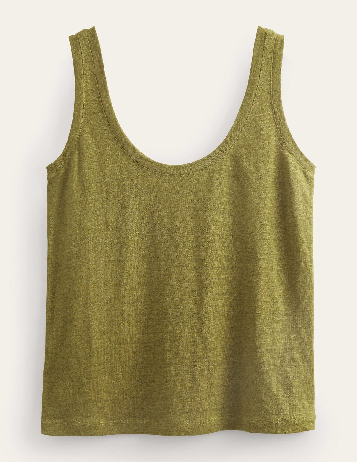 Scoop Neck Linen Vest Top-Sulphur Green-5
