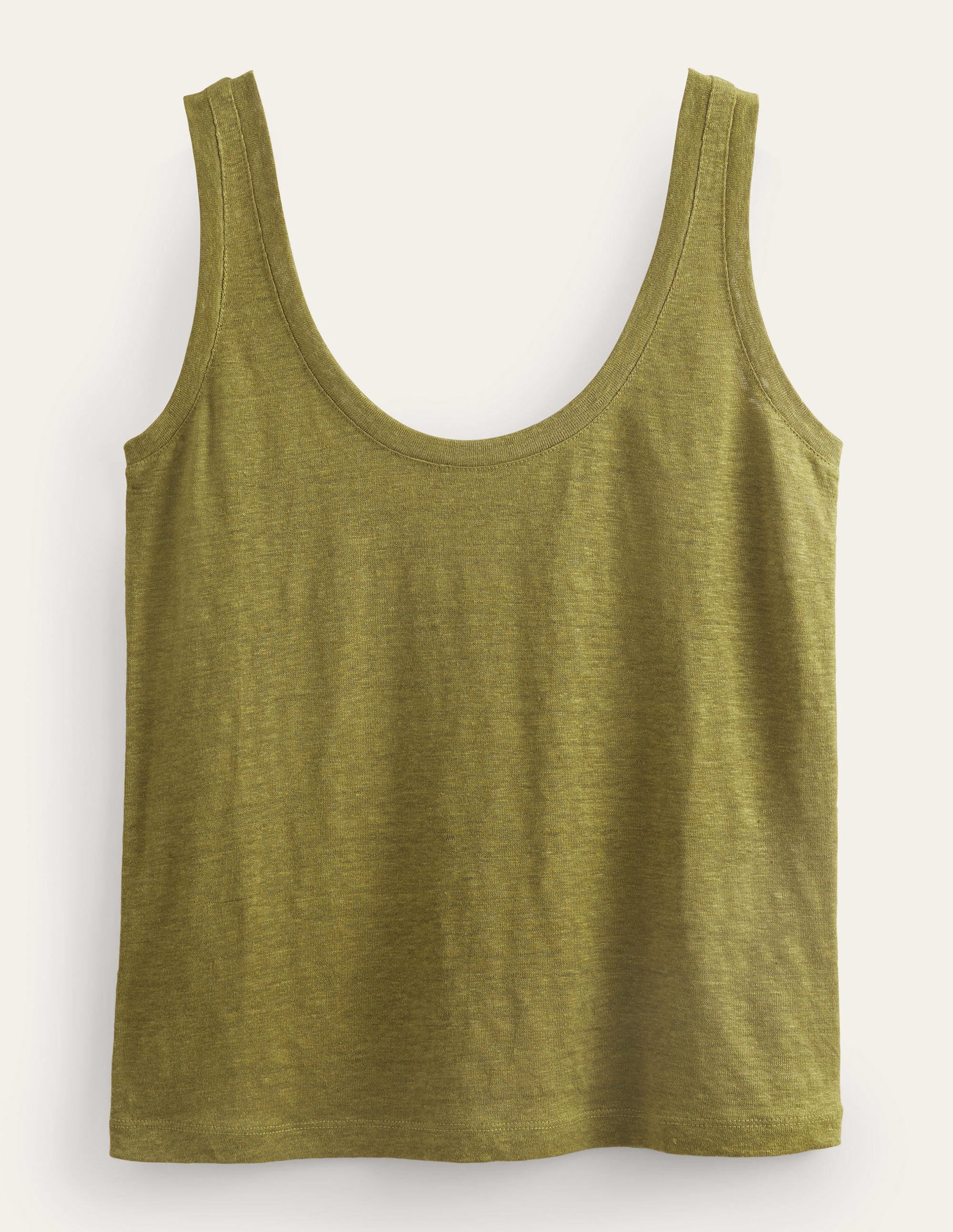 Scoop Neck Linen Vest Top-Sulphur Green - Image 5
