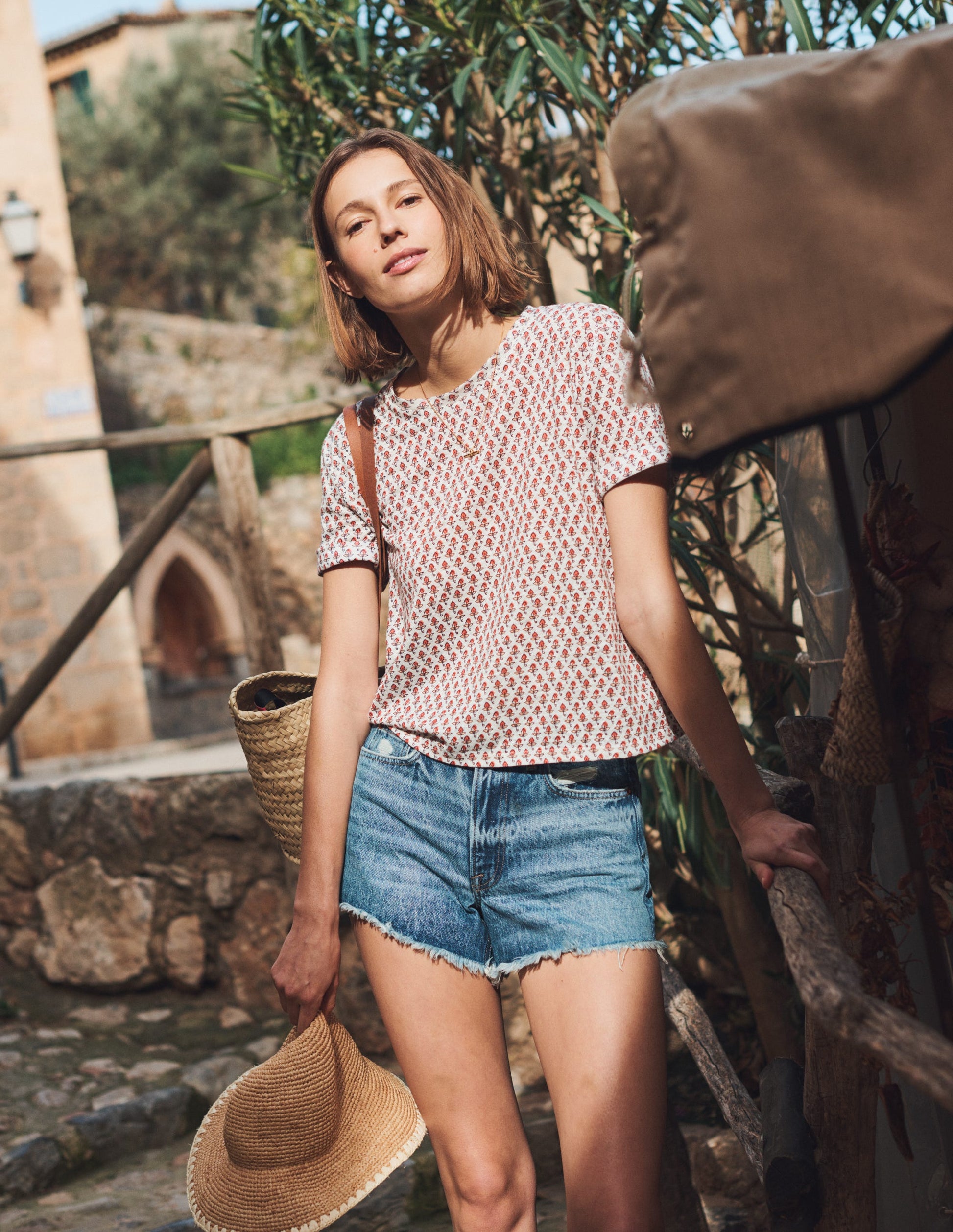 Printed Linen T-shirt-Ivory, Tulip Blush-5