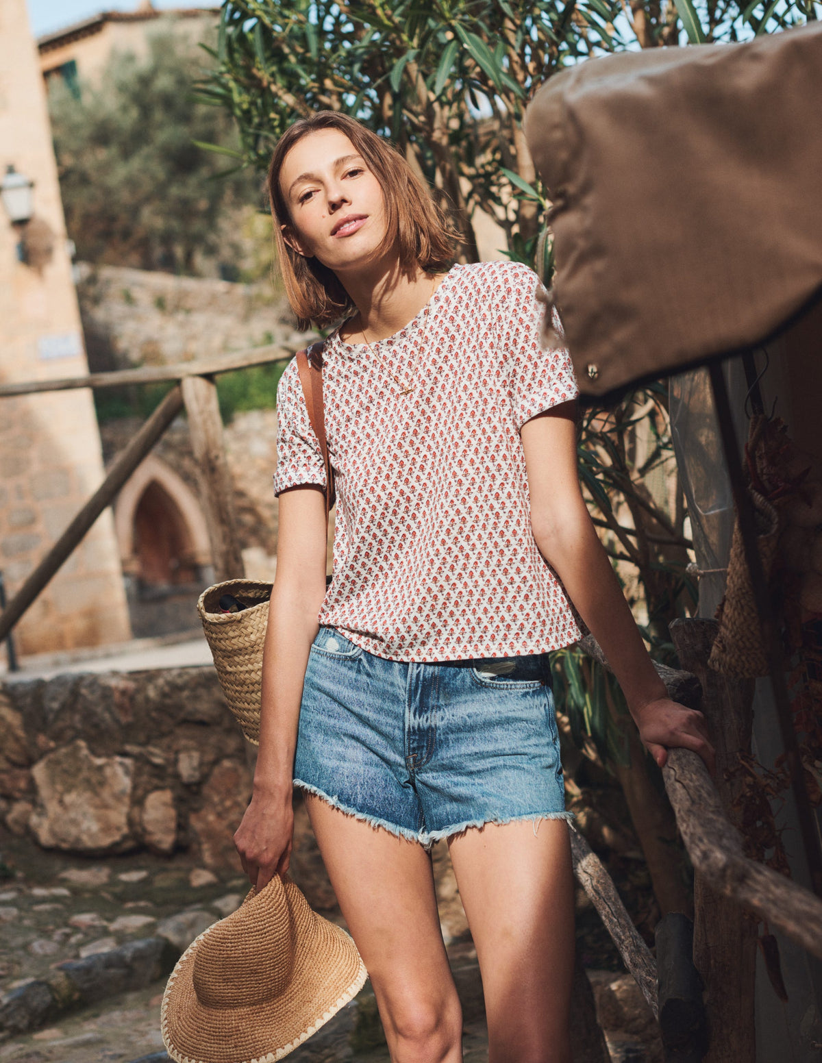 Printed Linen T-shirt-Ivory, Tulip Blush - Image 5