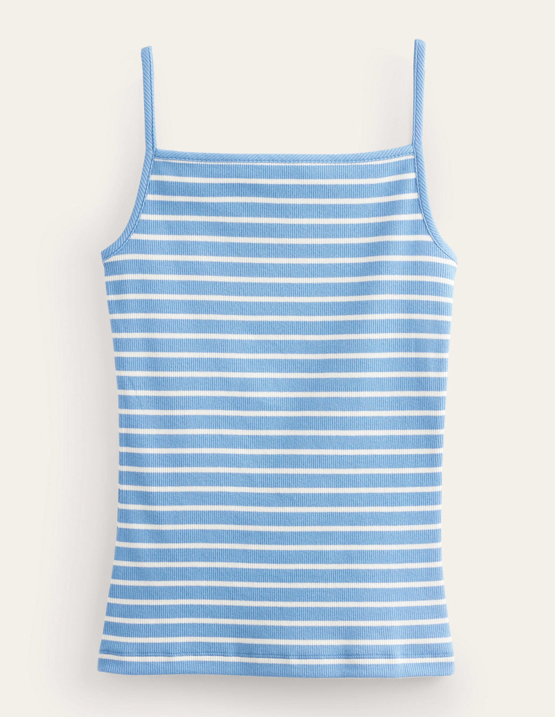 Square Neck Ribbed Tank Top-Blue/Ivory Stripe-5