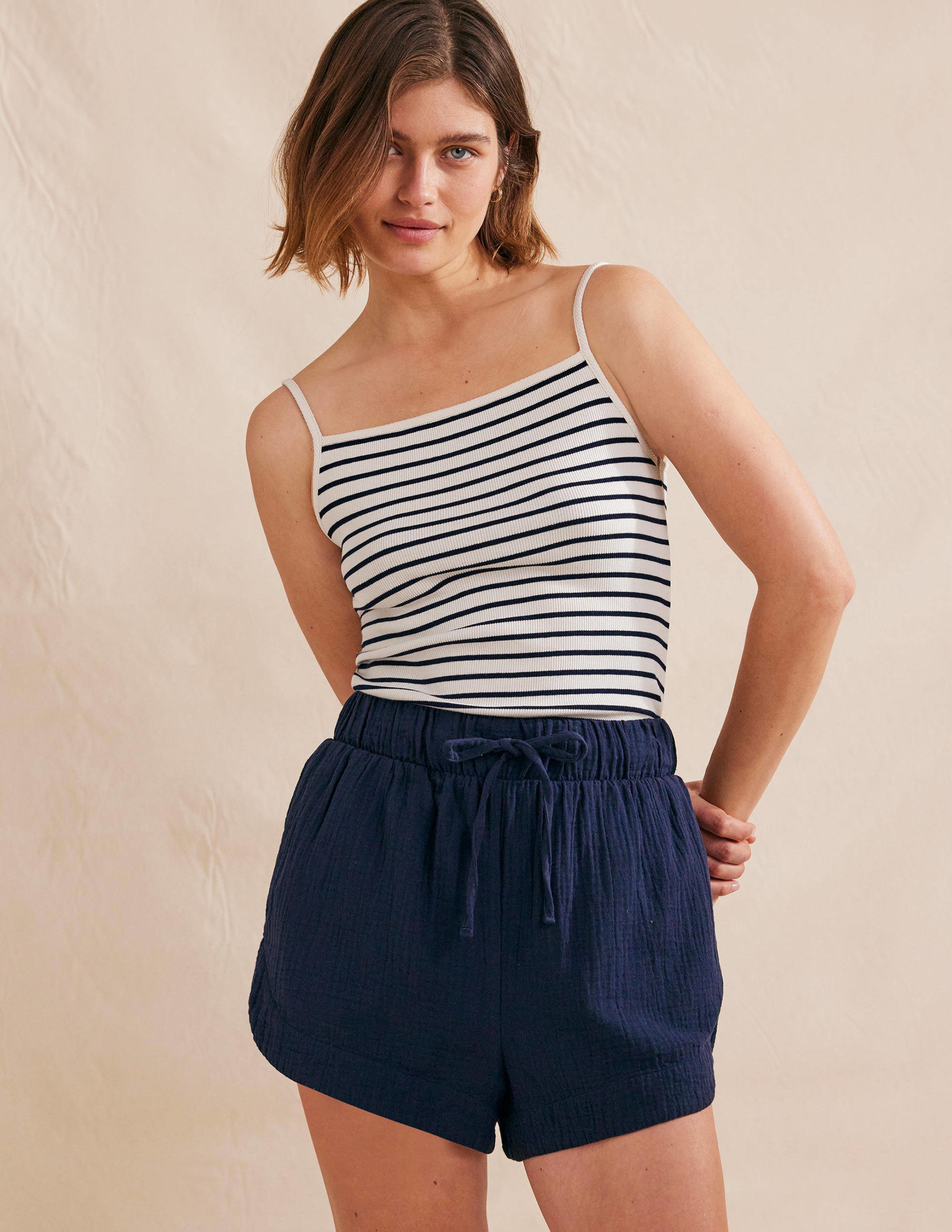 Square Neck Ribbed Tank Top-Ivory/Navy Stripe - Image 4