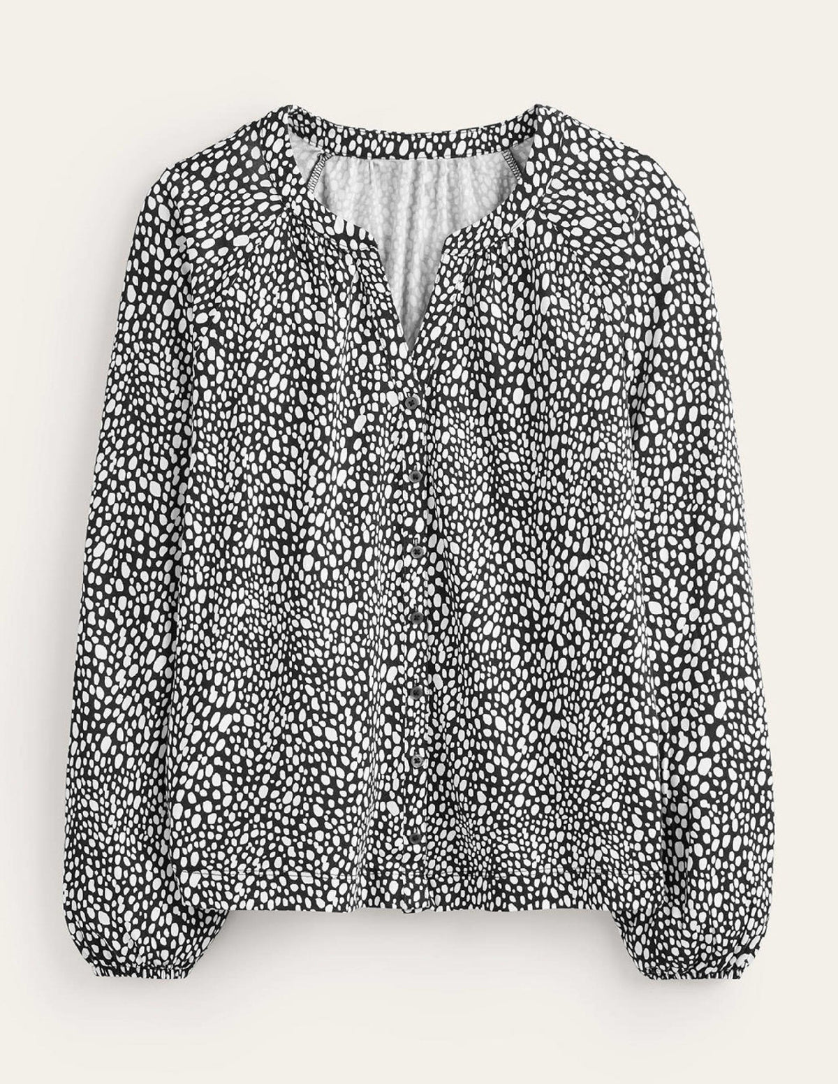 Printed Gather-Detail Shirt-Black, Animal Spot - Image 6