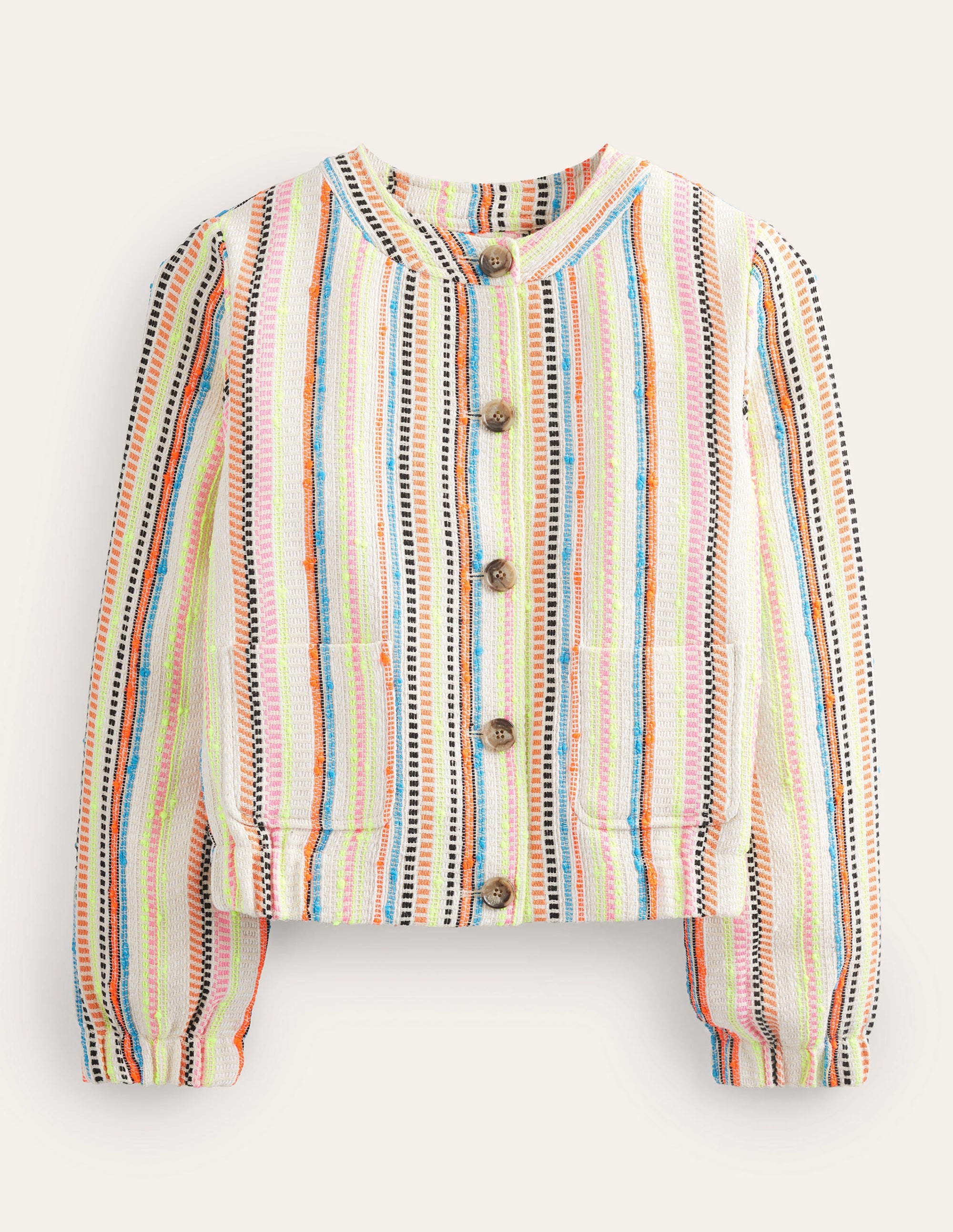 Textured Button Jacket-Ivory, Multi Stripe - Image 6