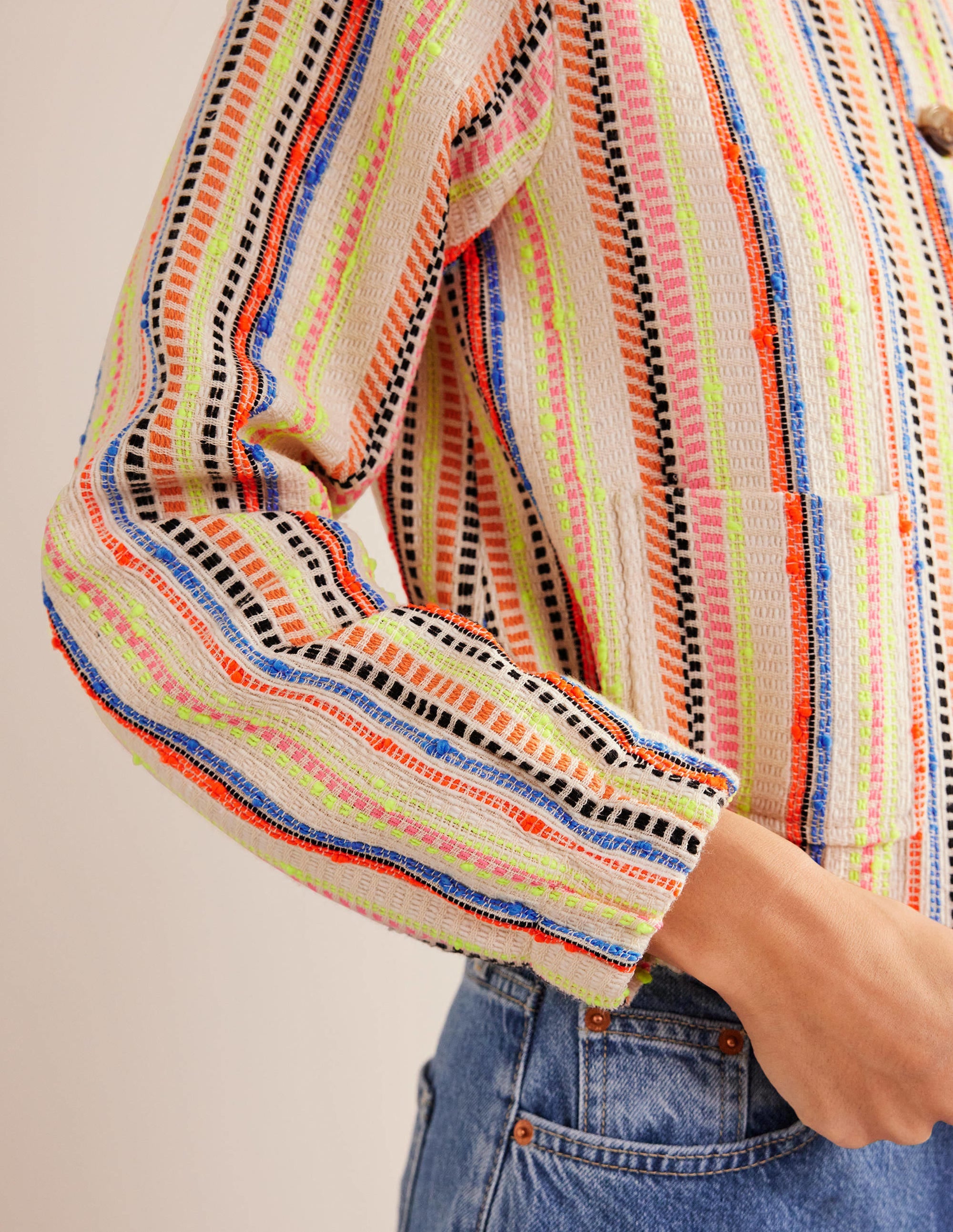 Textured Button Jacket-Ivory, Multi Stripe - Image 3