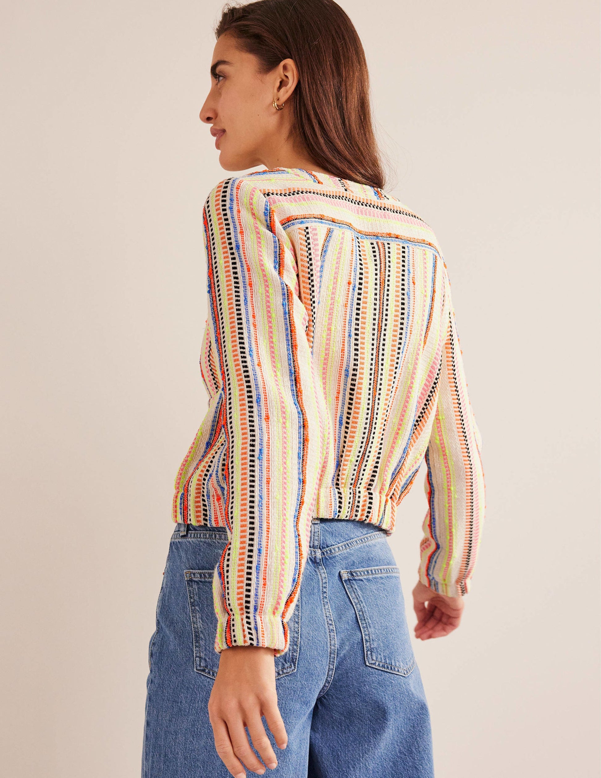 Textured Button Jacket-Ivory, Multi Stripe-4