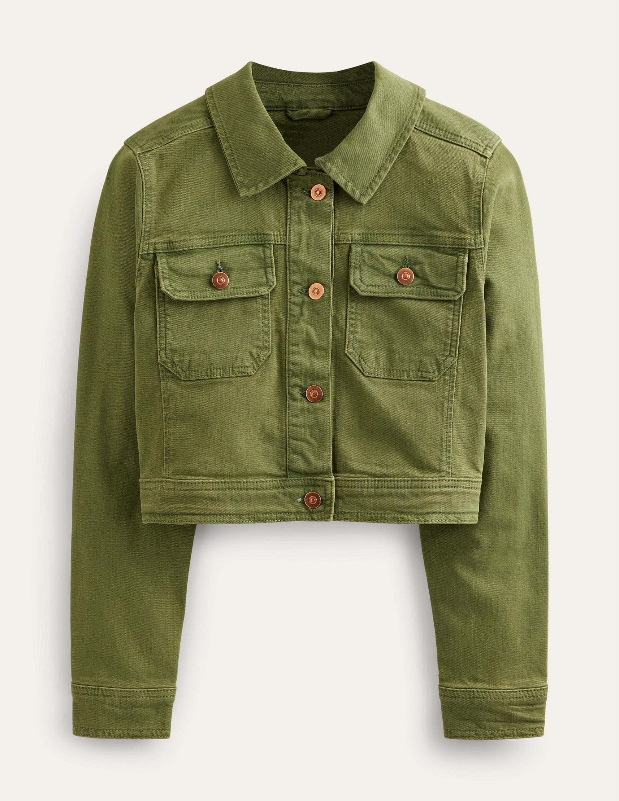 Cropped Casual Cotton Jacket-Green - Image 5