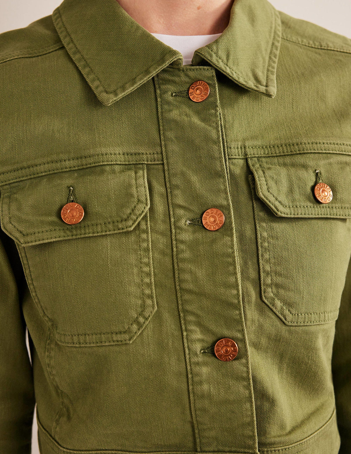 Cropped Casual Cotton Jacket-Green - Image 2