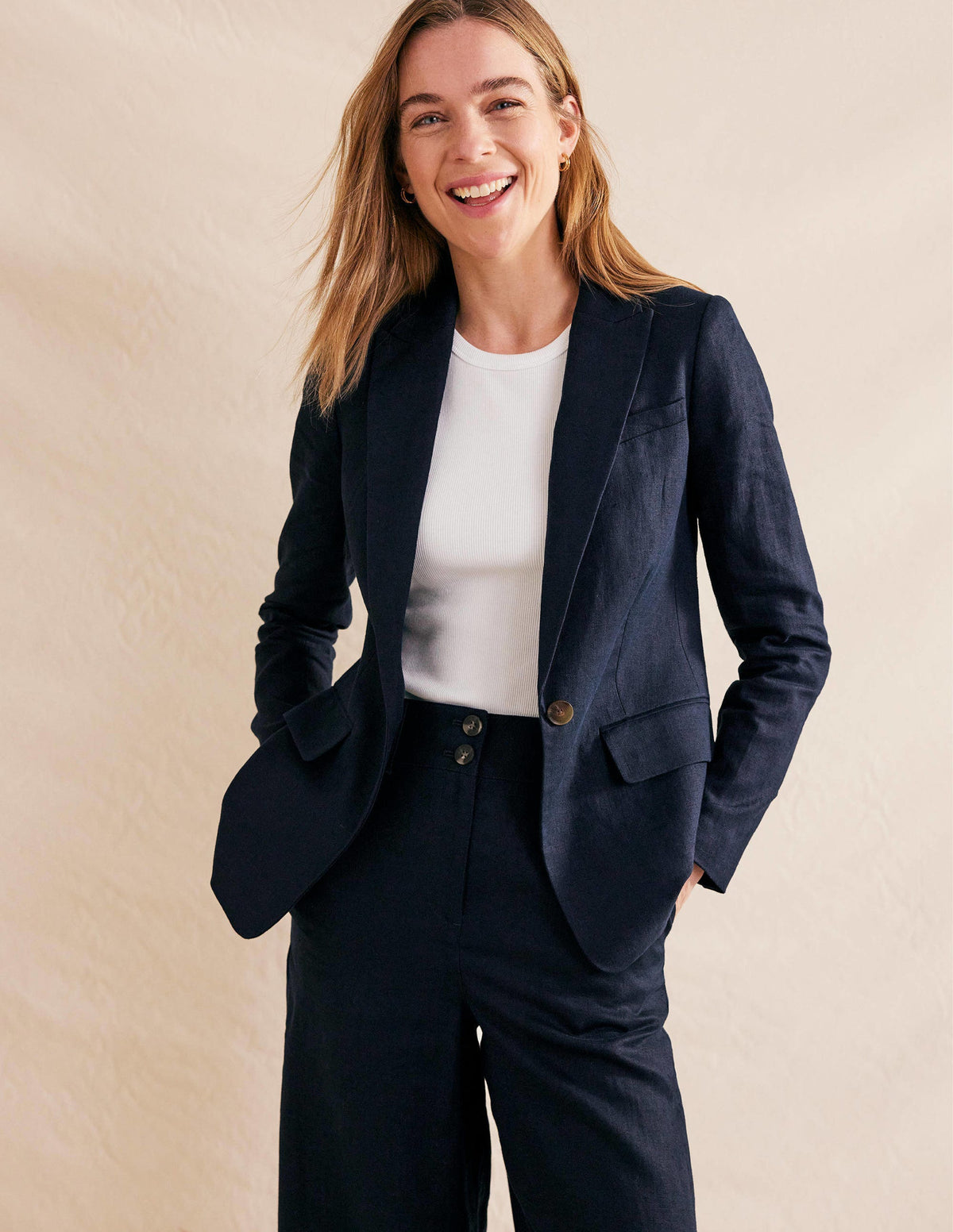 The Cambridge Linen Blazer-Navy-1