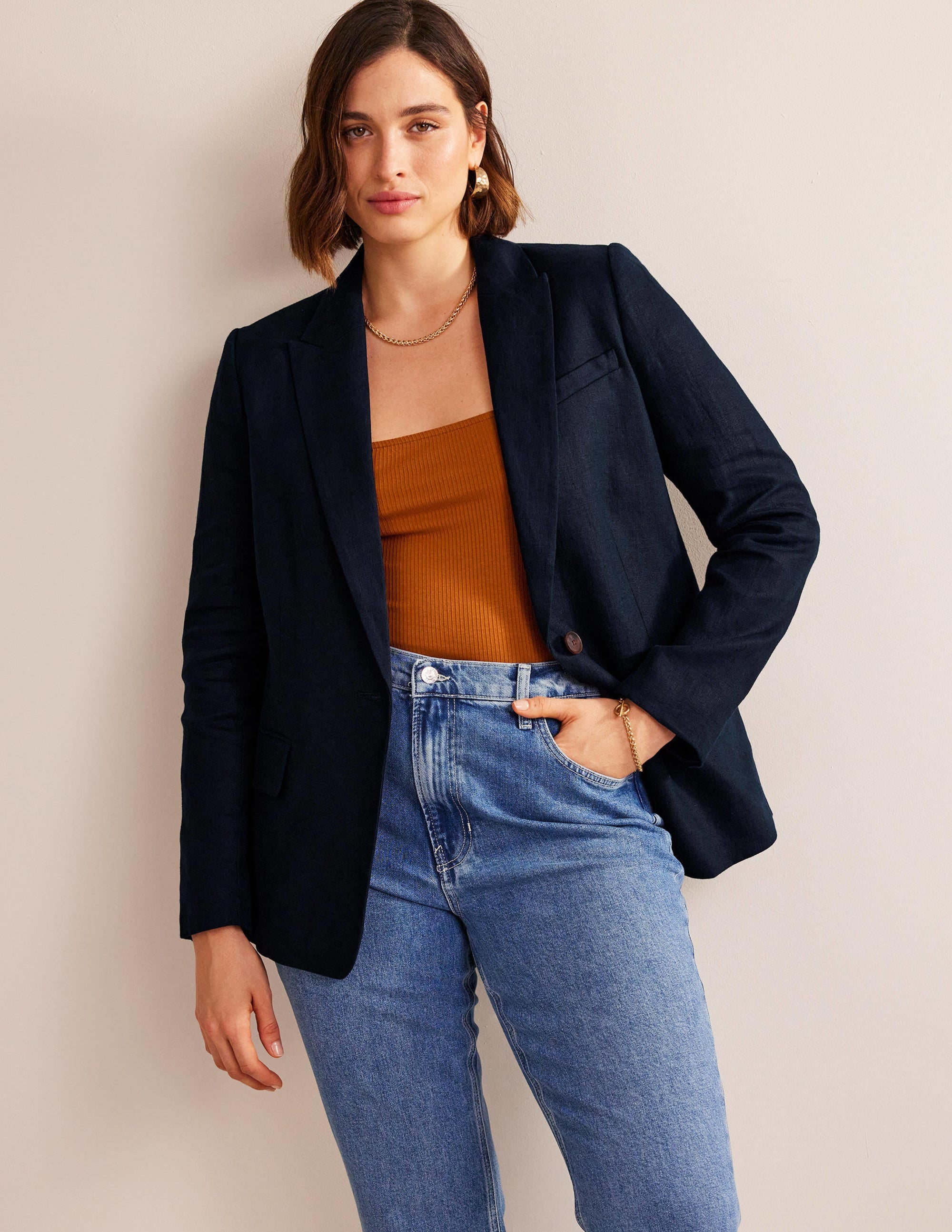 The Cambridge Linen Blazer-Navy - Image 5