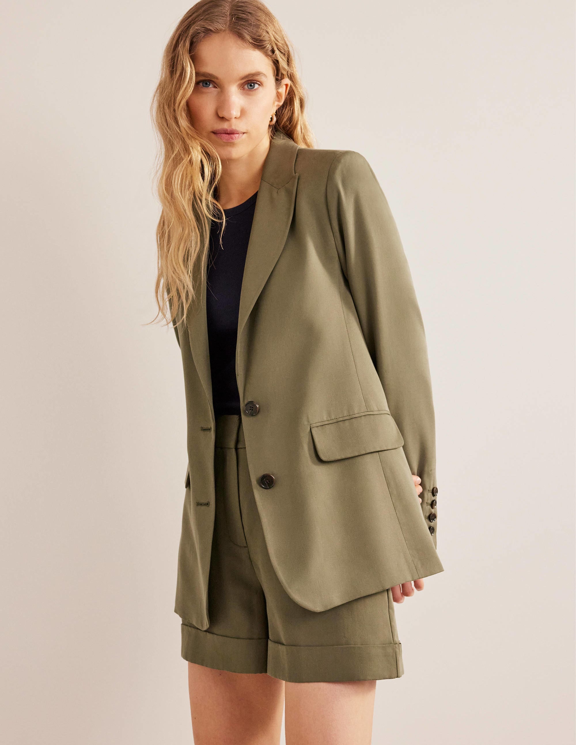 Tencel Relaxed Blazer-Washed Khaki - Image 4