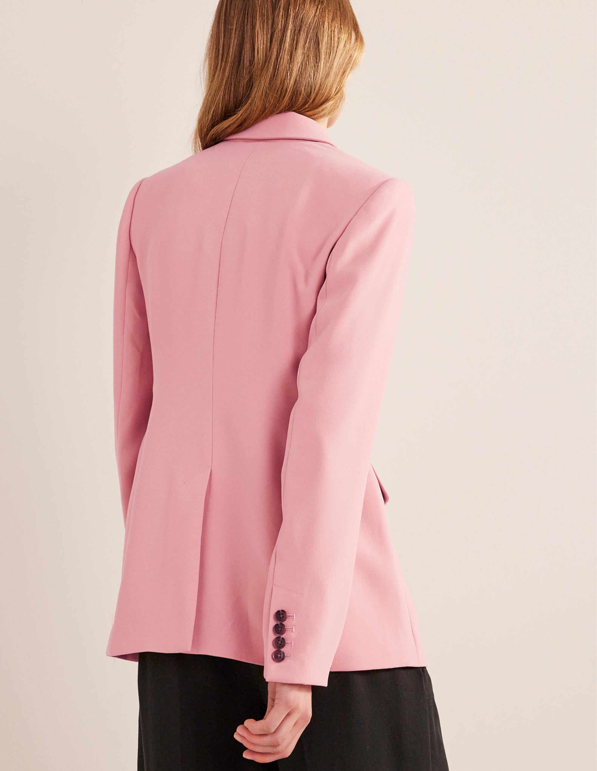 Double Breasted Crepe Blazer-Rose Pink - Image 3