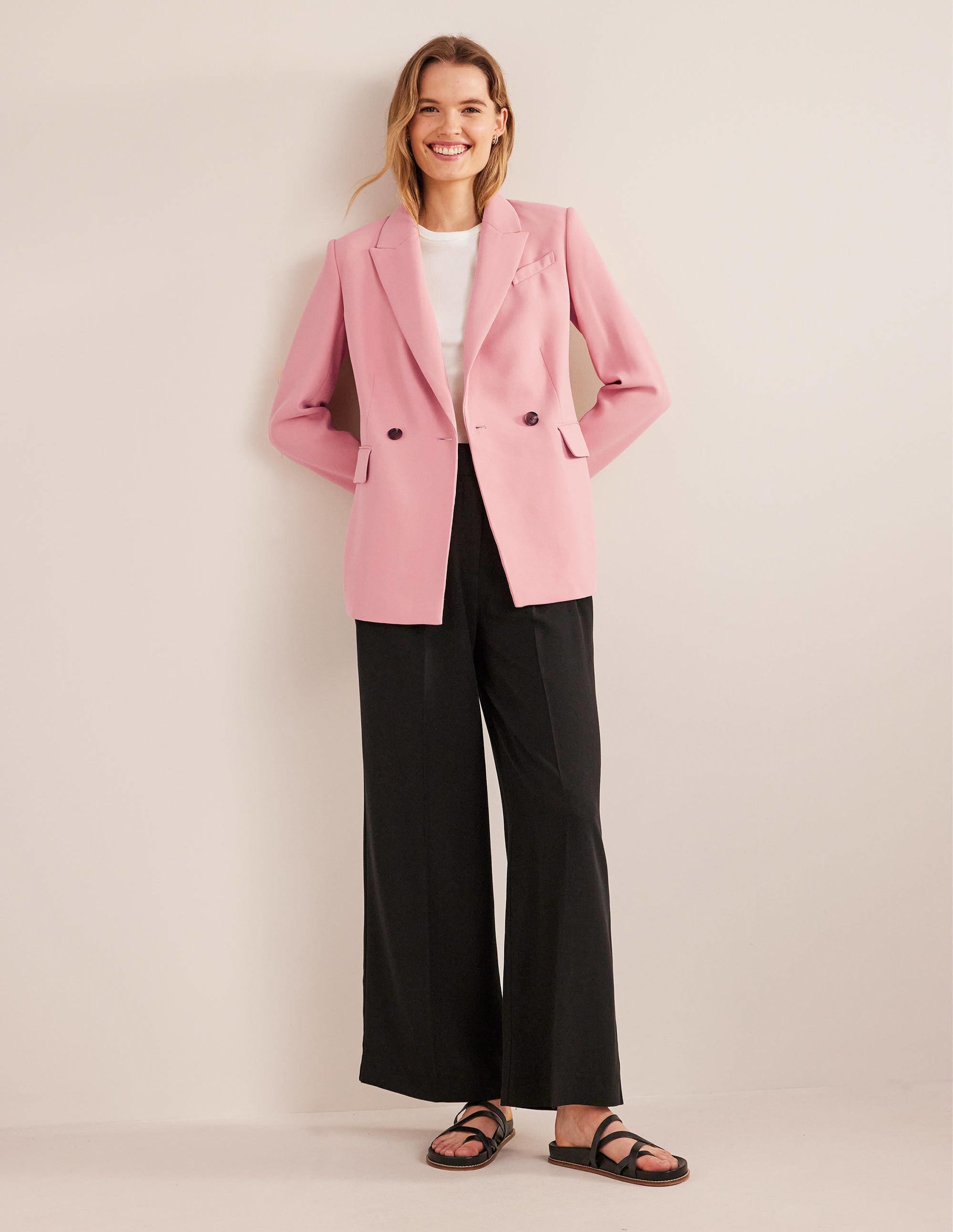 Double Breasted Crepe Blazer-Rose Pink - Image 4