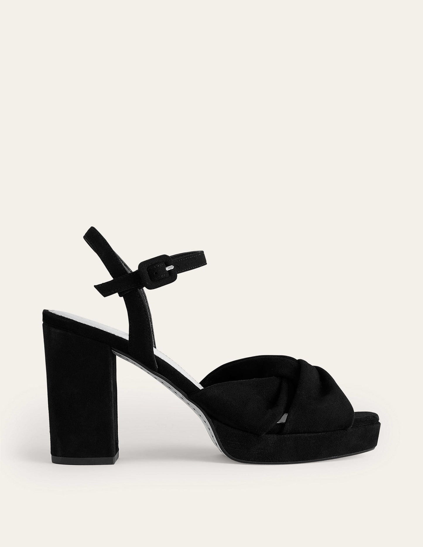 Twist Front Platform Sandals-Black Suede