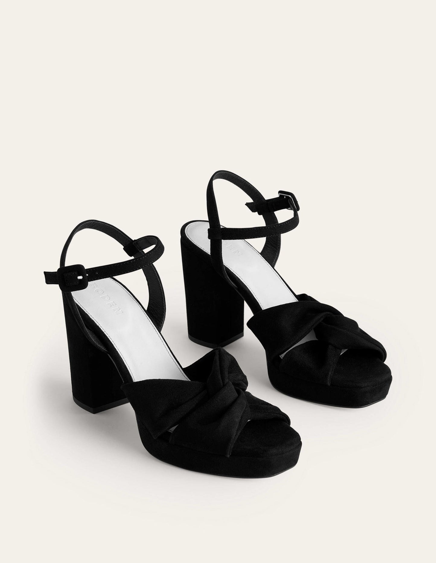 Twist Front Platform Sandals-Black Suede