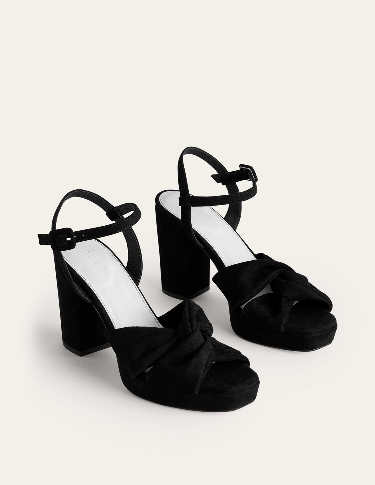 Twist Front Platform Sandals-Black Suede - Image 3