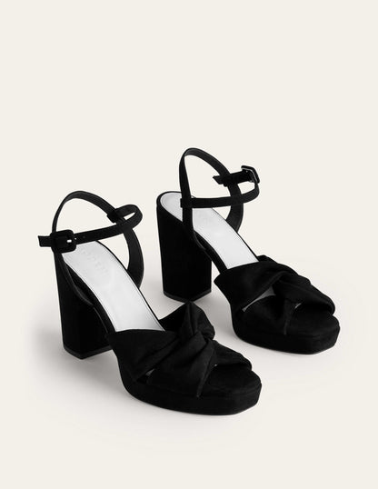 Twist Front Platform Sandals-Black Suede-3