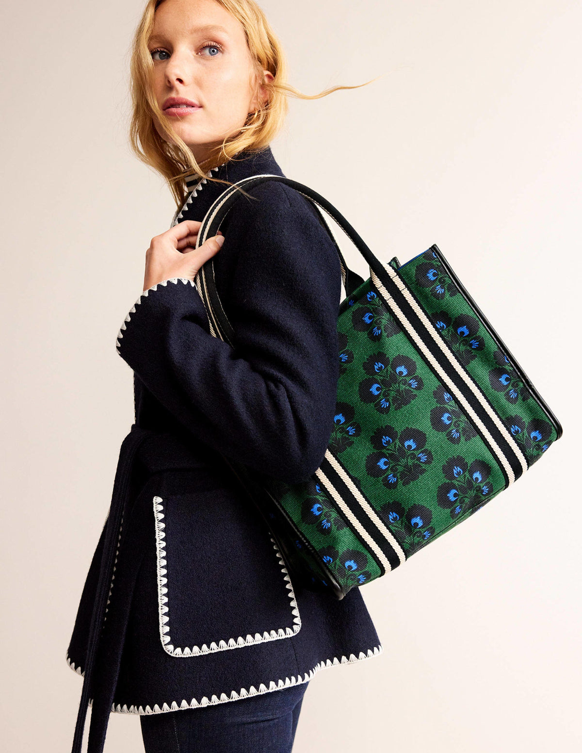 Tilda Canvas Tote Bag-Amazon Green, Carnation Stamp-1