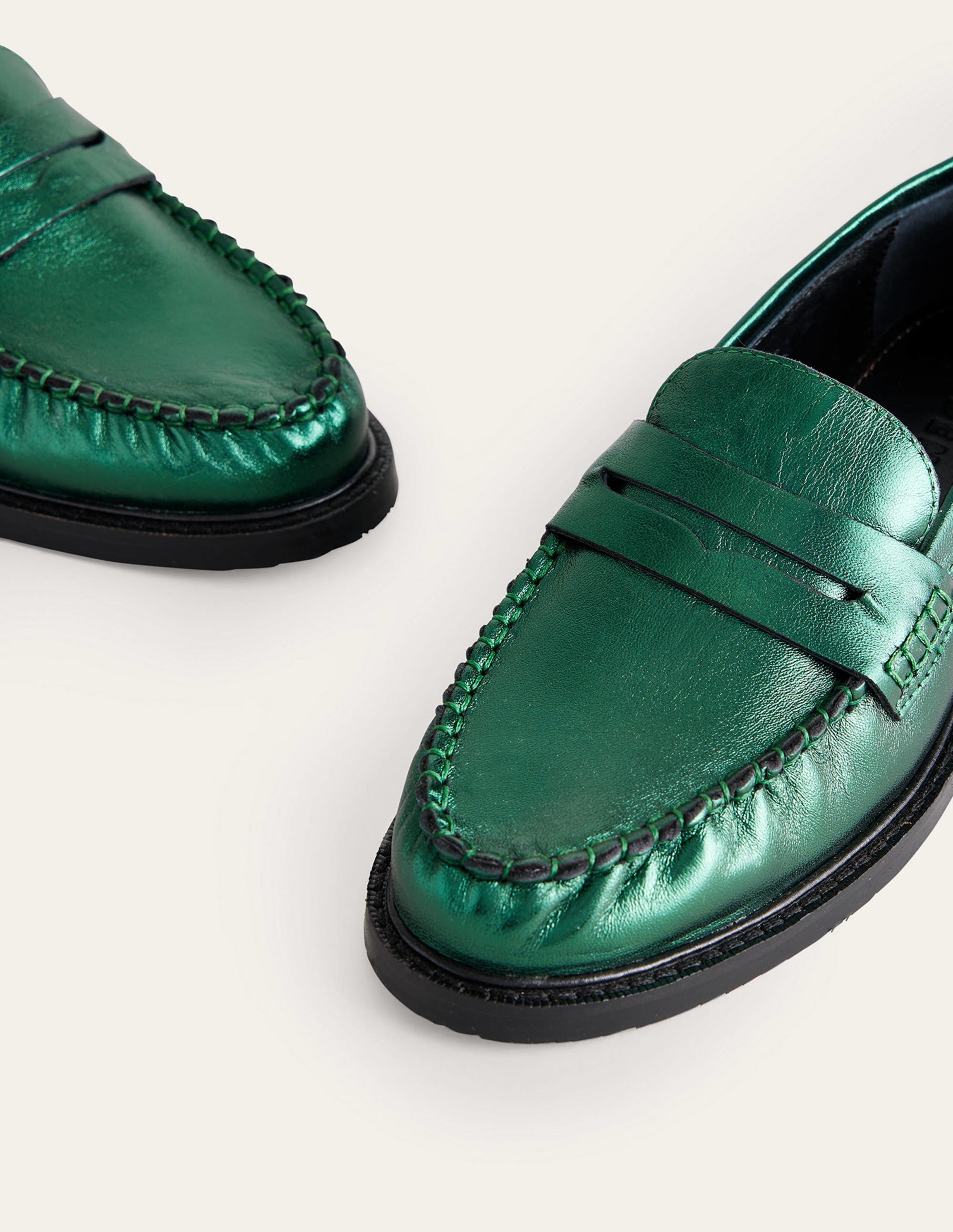 Classic Moccasin Loafers-Winter Green Metallic Leather - Image 4