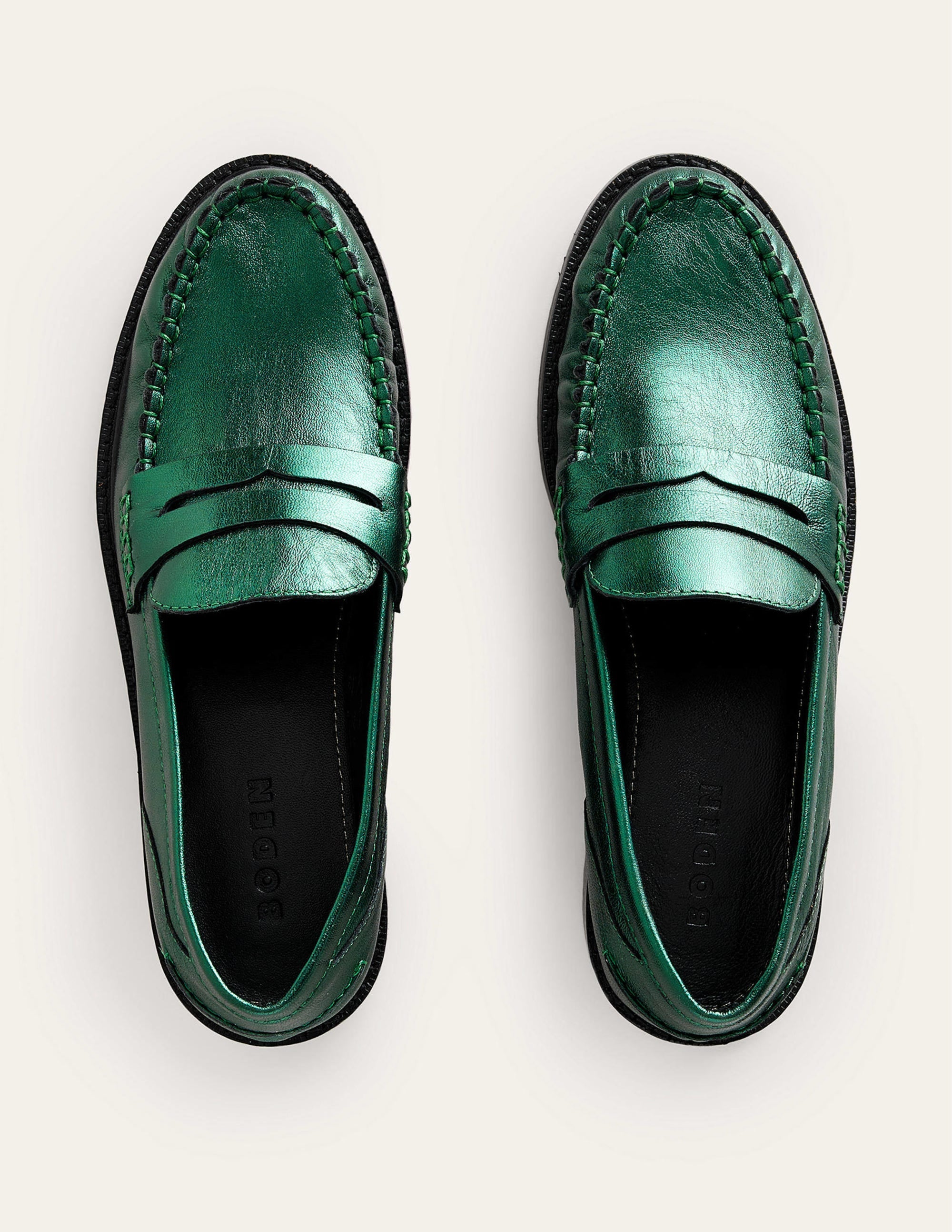 Classic Moccasin Loafers-Winter Green Metallic Leather - Image 5
