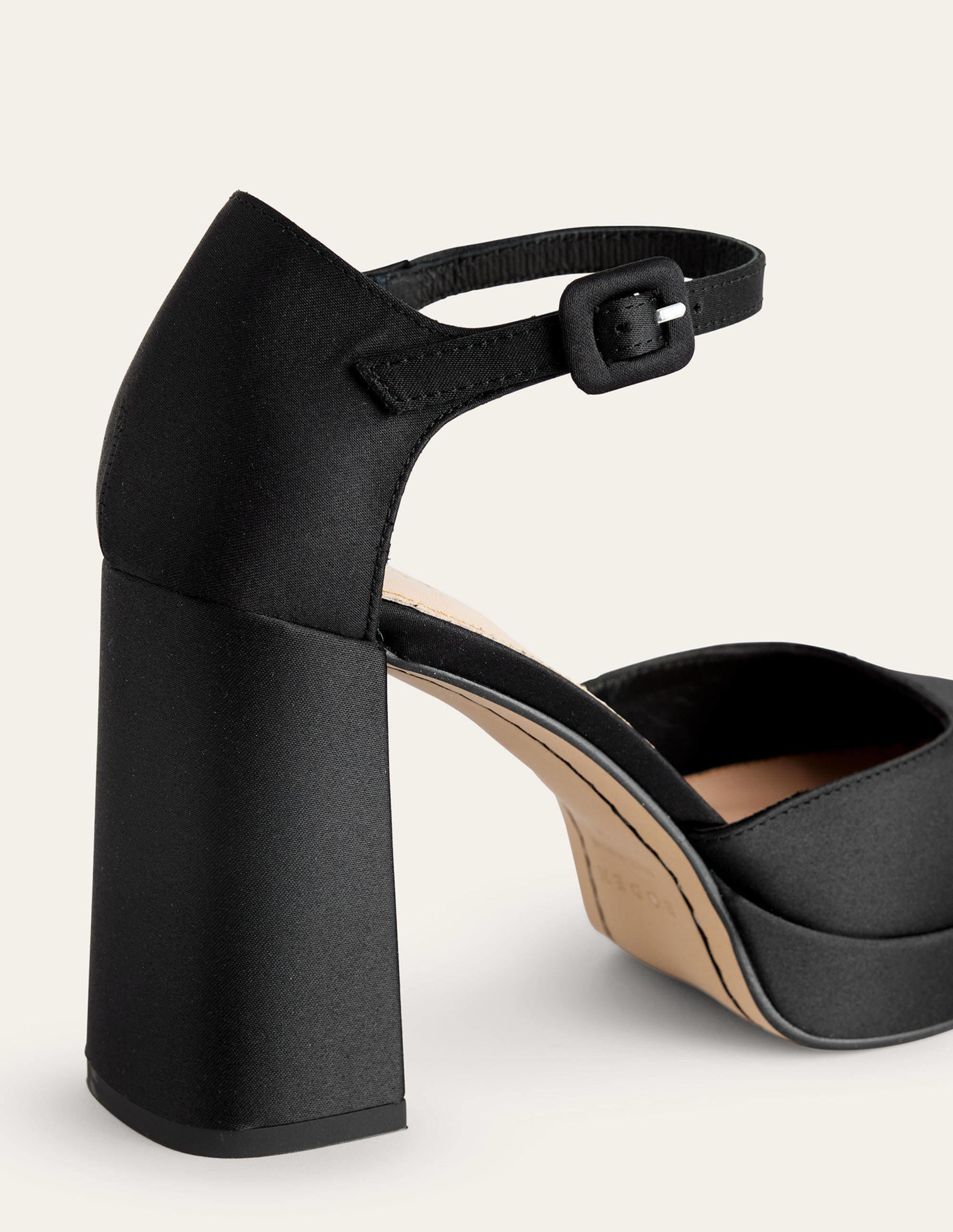 Closed-Toe Heeled Platforms-Black Satin - Image 4
