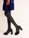 Closed-Toe Heeled Platforms-Black Satin