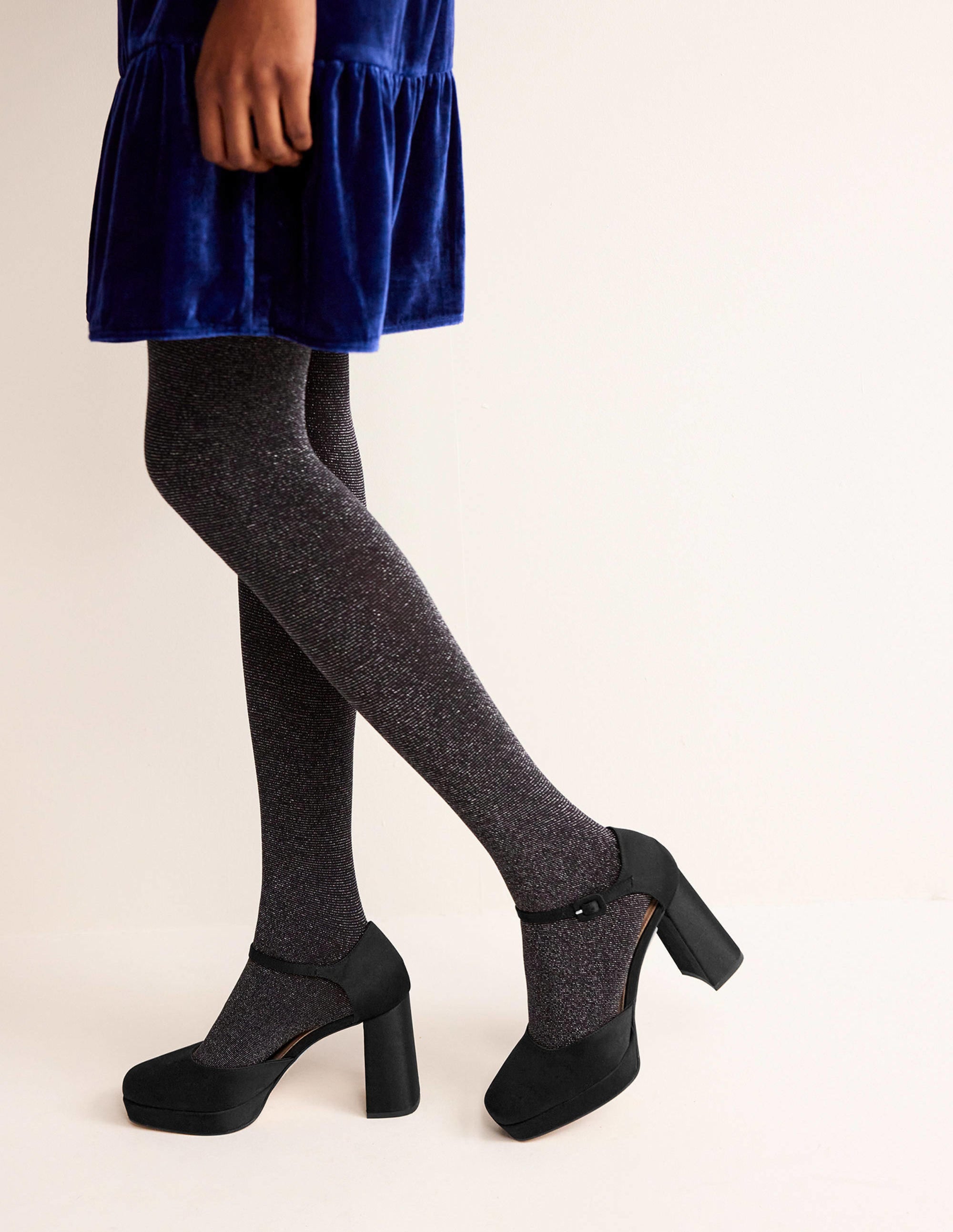 Closed-Toe Heeled Platforms-Black Satin - Image 1