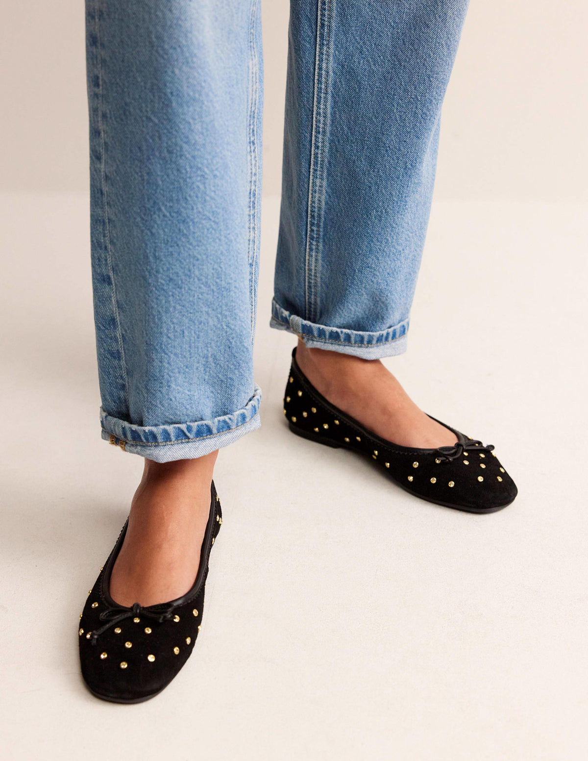 Kitty Flexi Sole Ballet Flats-Crystal Black Suede - Image 1